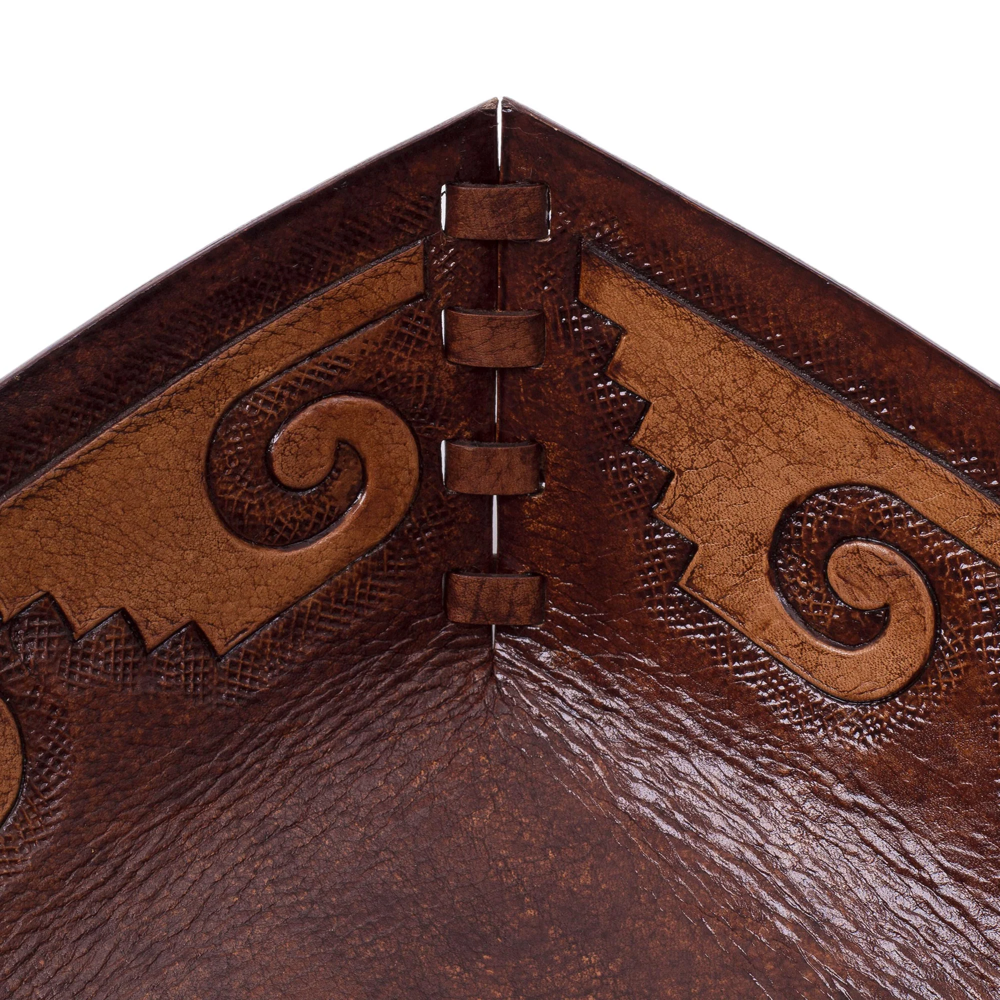 Inca Seacoast Handcrafted Tooled Leather Inca Wave Motif Catchall - Image 5