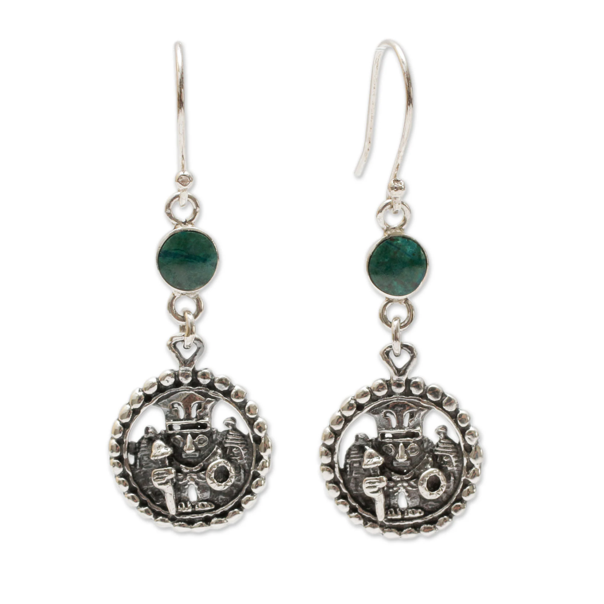 Inca Star Walker Inca Glyph Earrings with Chrysocolla and 925 Sterling Silver - Image 2