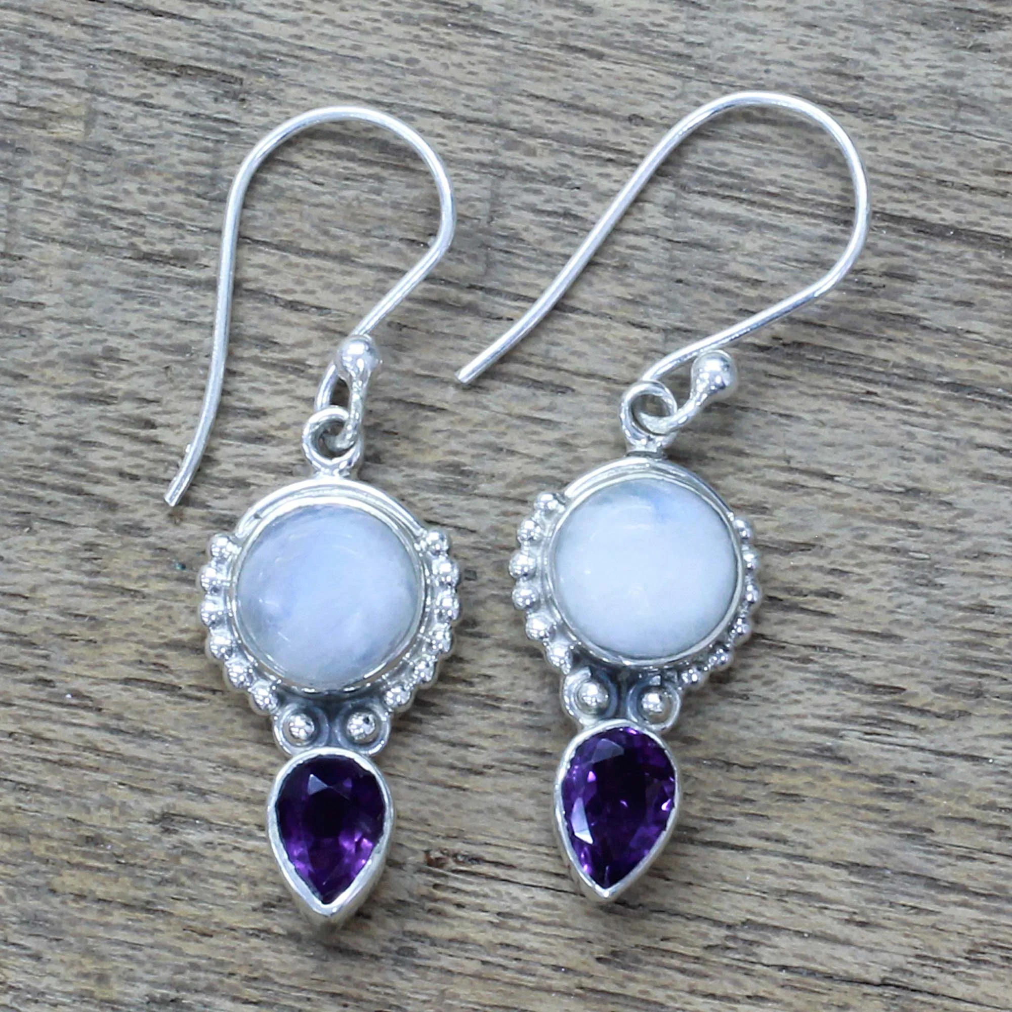 Indian Rain Multi-Gem Silver Dangle Earrings - Image 3