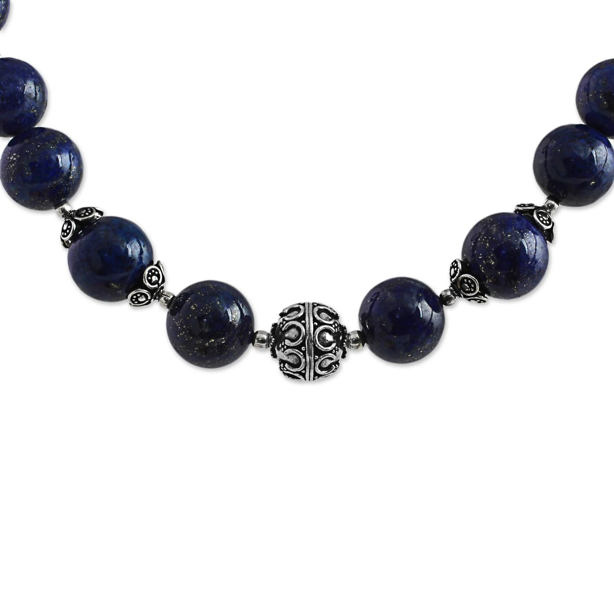 Indigo Allure Lapis Lazuli and Sterling Silver Necklace from India - Image 5