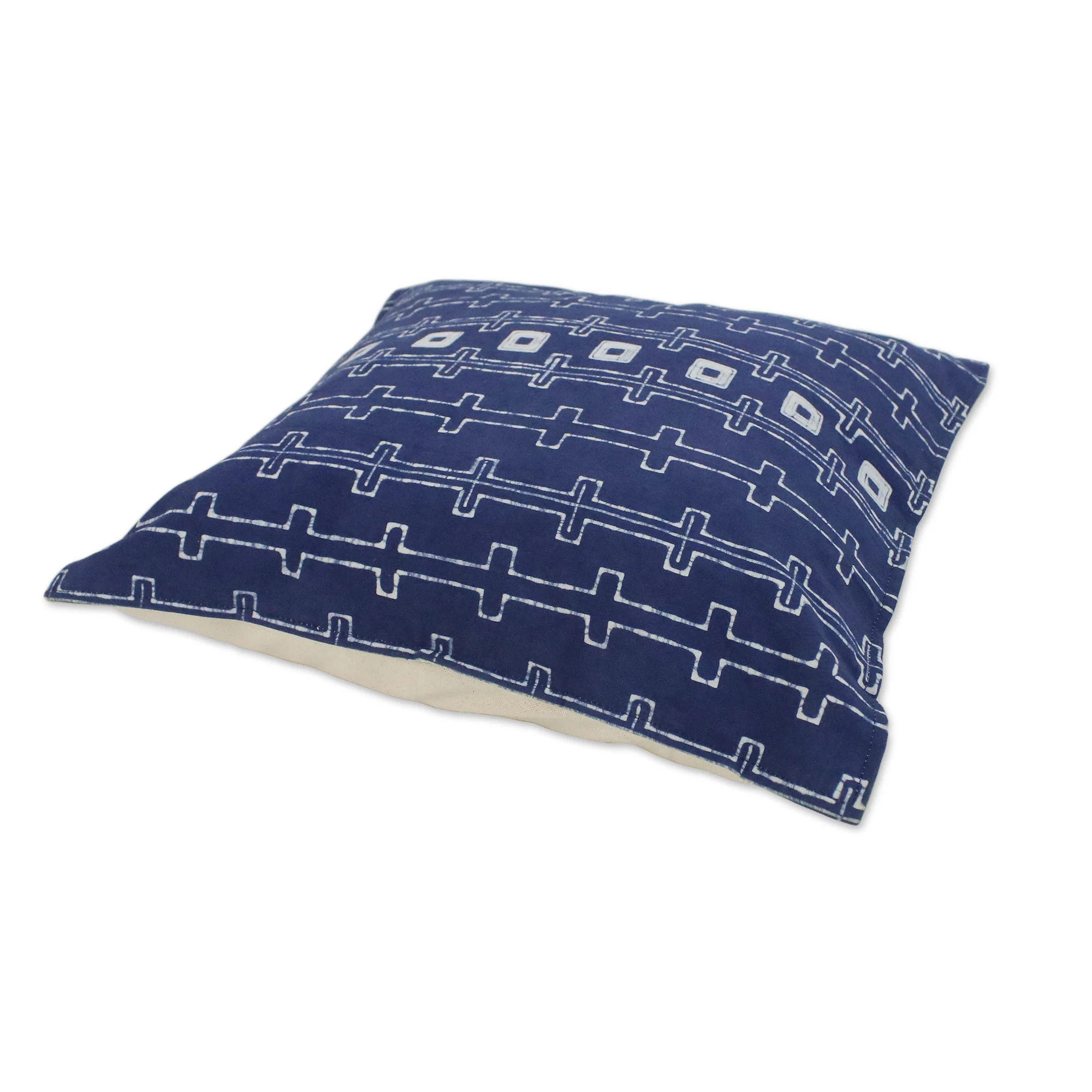 Indigo Chains Batik Cotton Cushion Covers in Indigo from Thailand (Pair) - Image 5