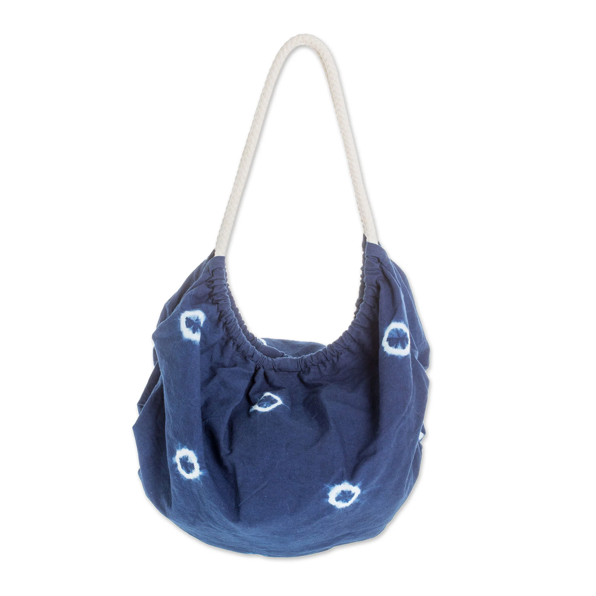 Indigo Spots Tie-Dyed Cotton Hobo Handbag from El Salvador - Image 2