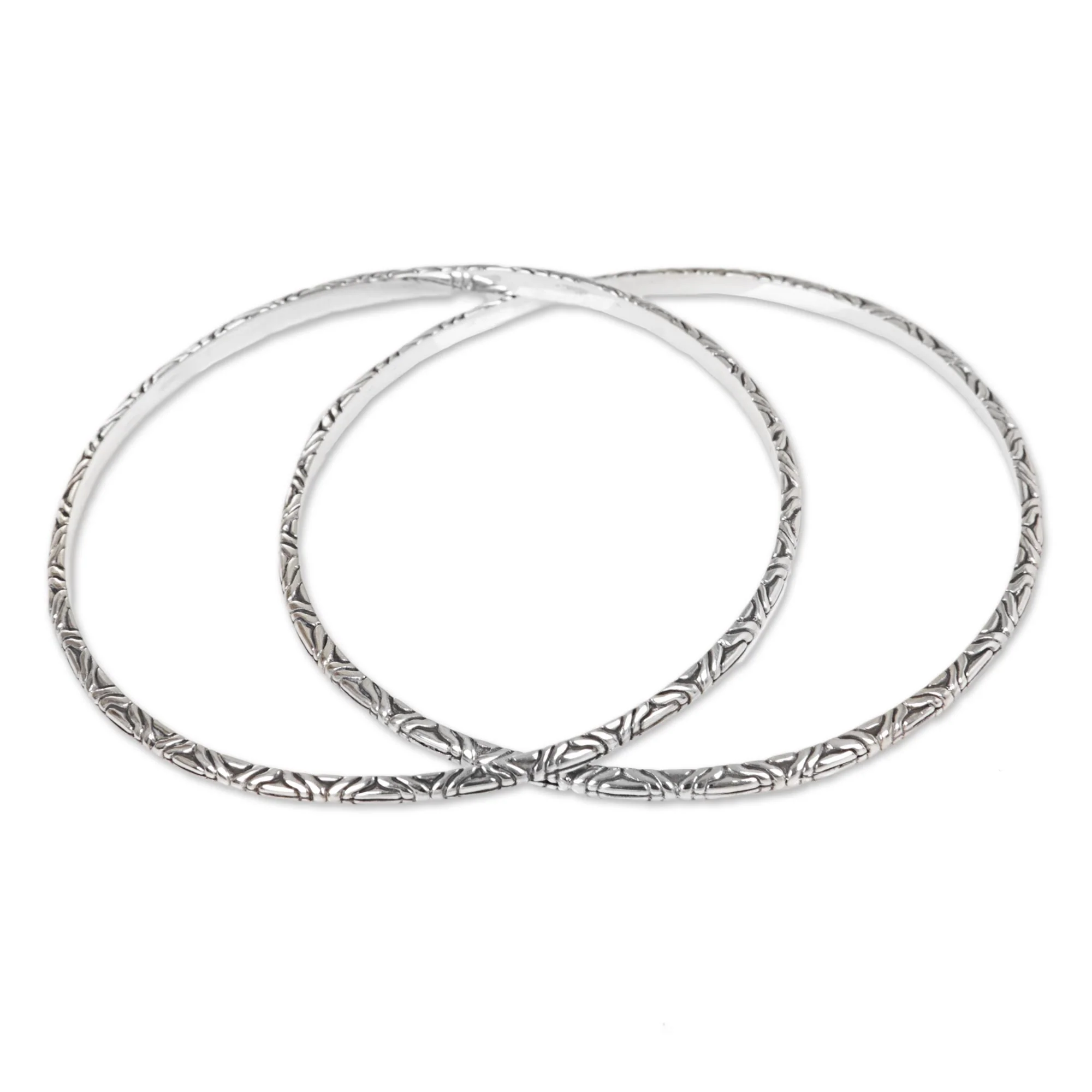 Indonesian Moon Two 925 Sterling Silver Handmade Engraved Bangles from Bali - Image 3