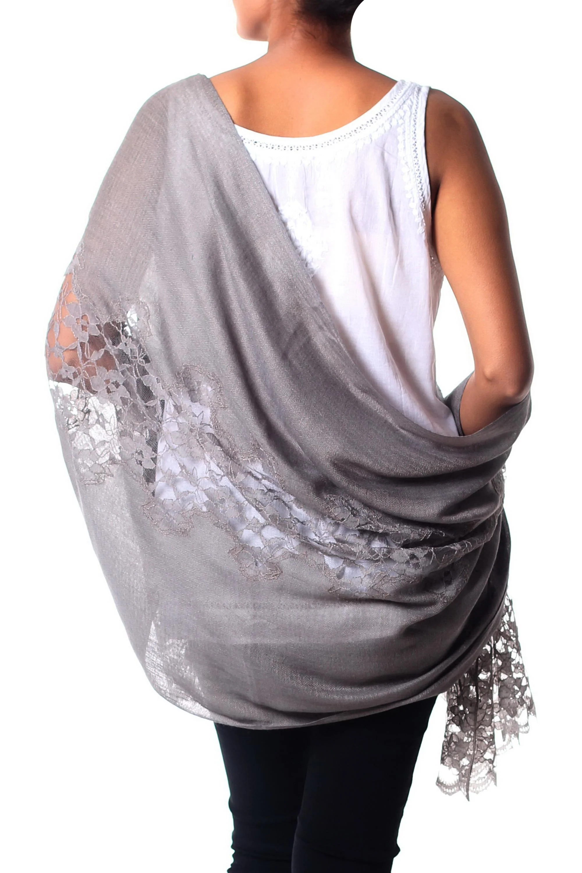 Infinite Kashmir Light Gray Wool Blend Shawl - Image 3