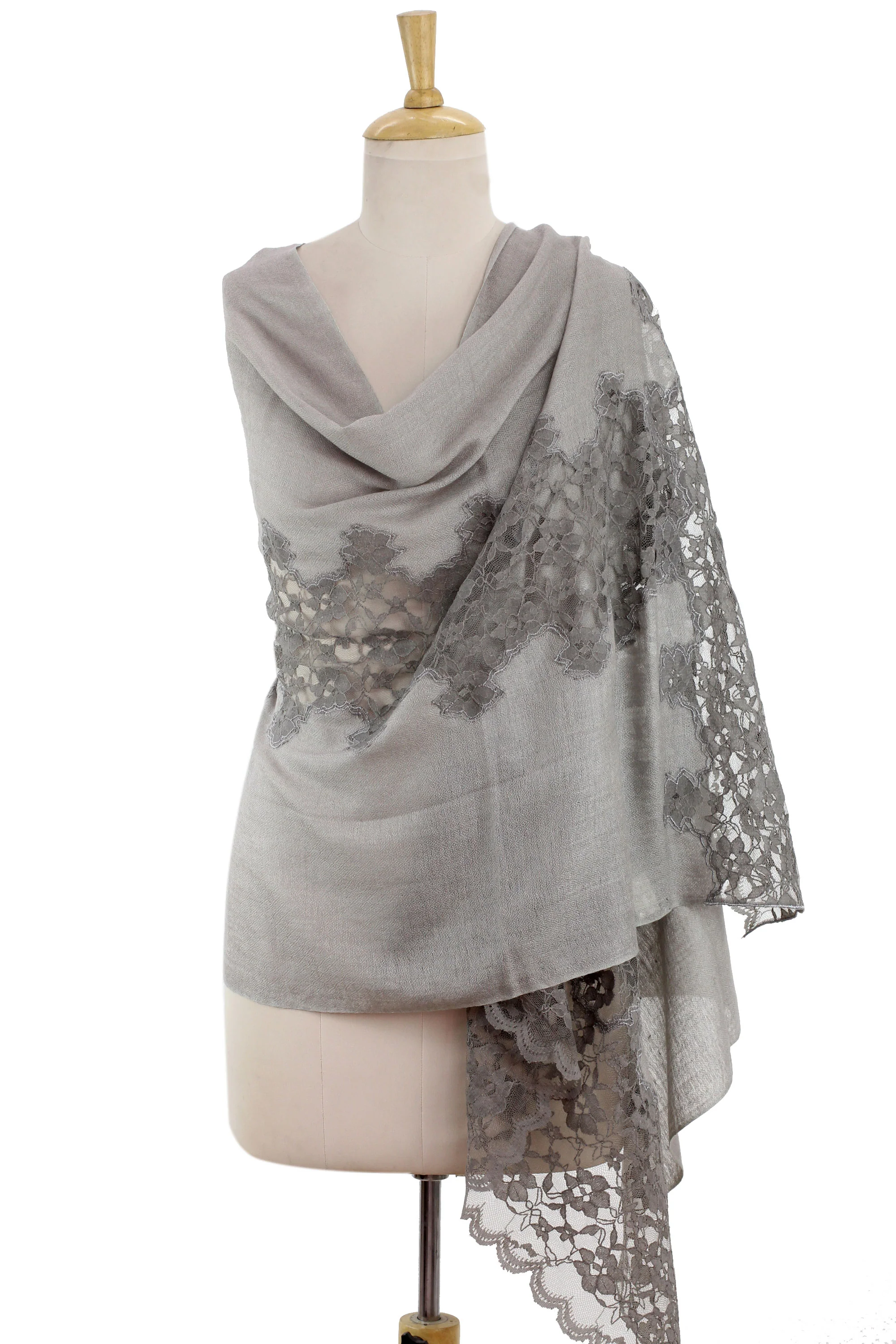 Infinite Kashmir Light Gray Wool Blend Shawl - Image 4