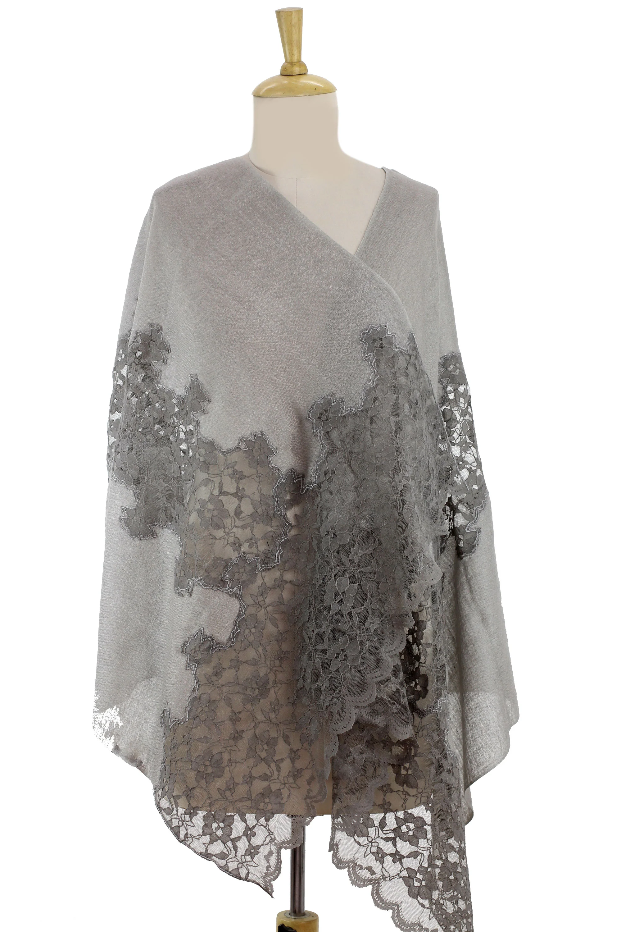 Infinite Kashmir Light Gray Wool Blend Shawl - Image 5