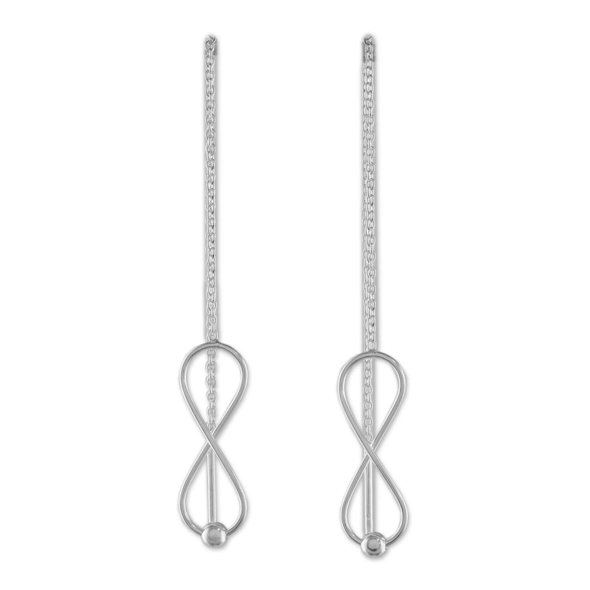 Infinite Motion Sterling Silver Infinity Symbol Threader Earrings - Image 2