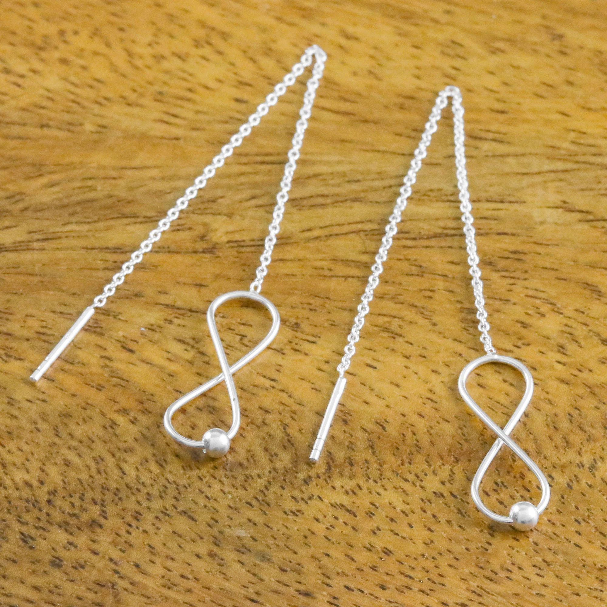 Infinite Motion Sterling Silver Infinity Symbol Threader Earrings - Image 3