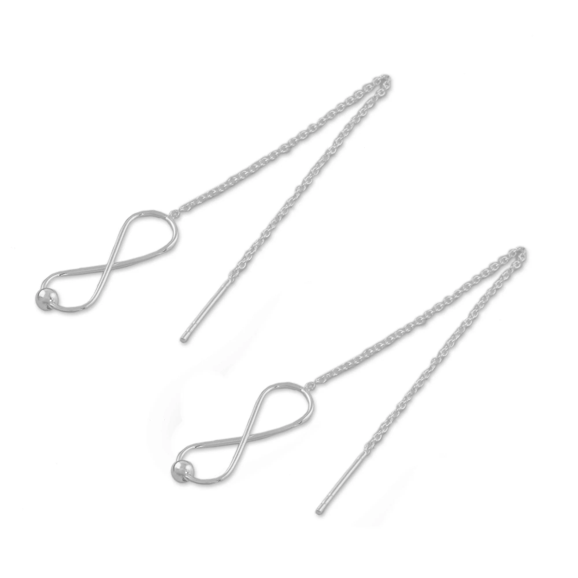 Infinite Motion Sterling Silver Infinity Symbol Threader Earrings - Image 4