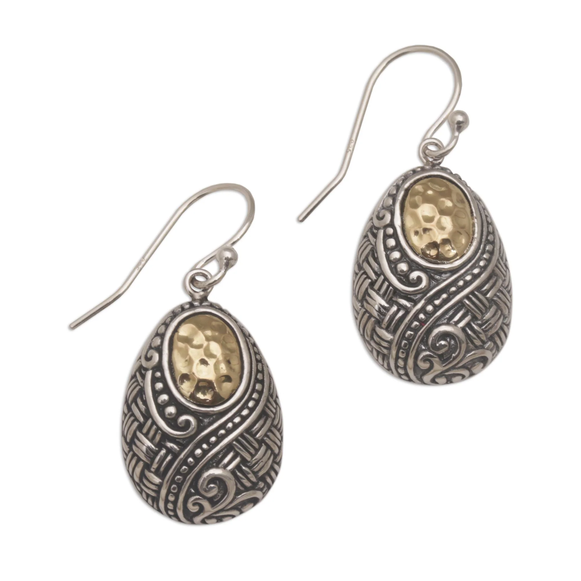 Infinite Sunshine Ornately Detailed 18k Gold and Sterling Silver Earrings - Image 2