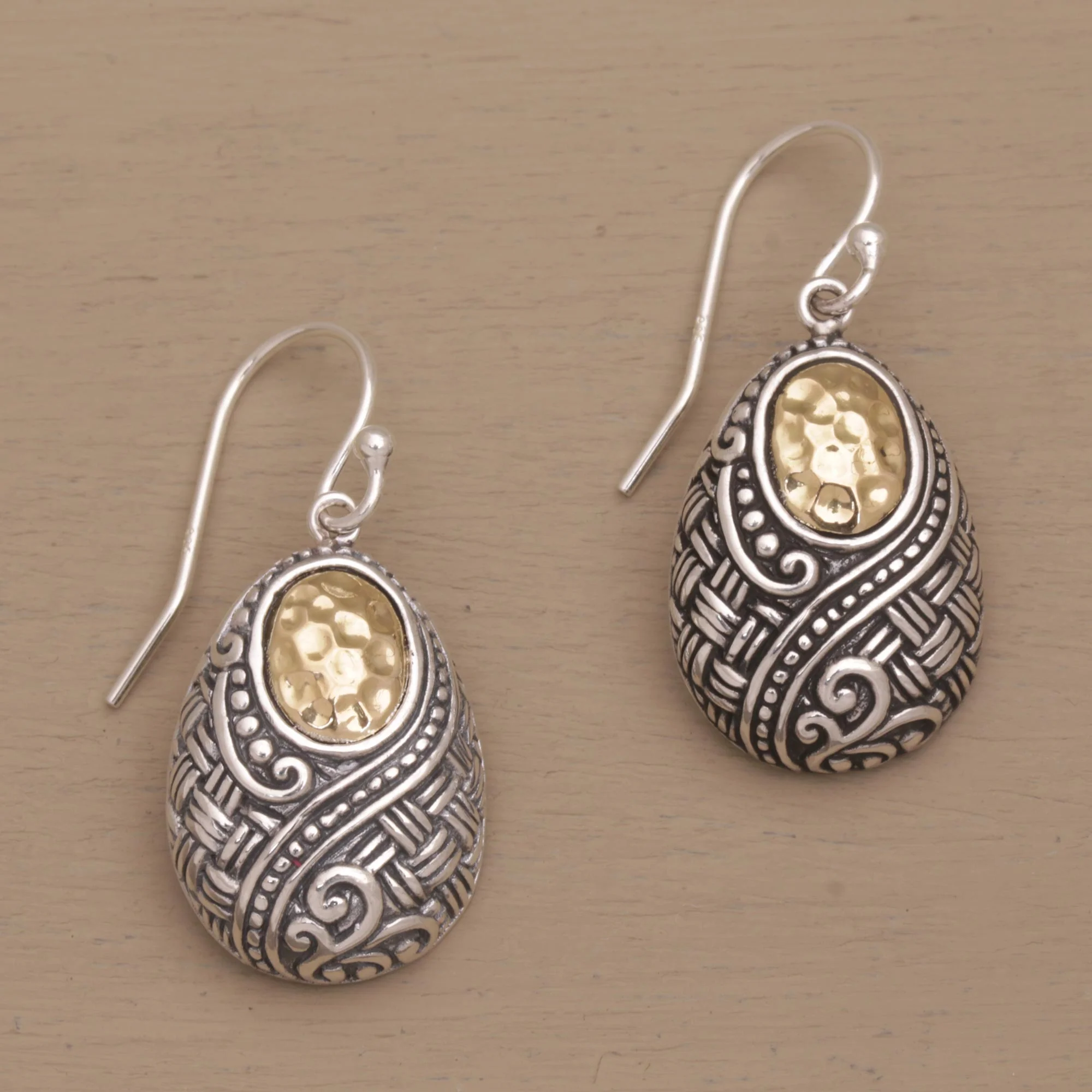 Infinite Sunshine Ornately Detailed 18k Gold and Sterling Silver Earrings - Image 3