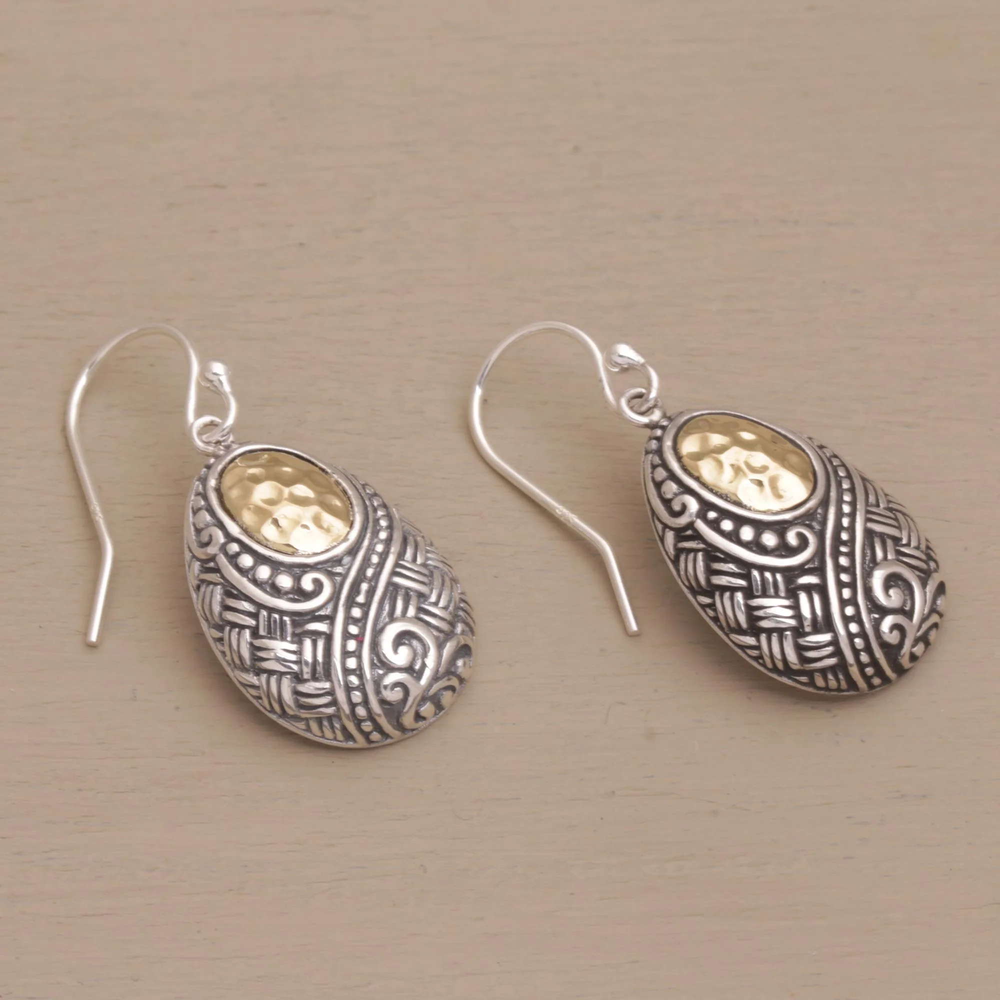Infinite Sunshine Ornately Detailed 18k Gold and Sterling Silver Earrings - Image 4