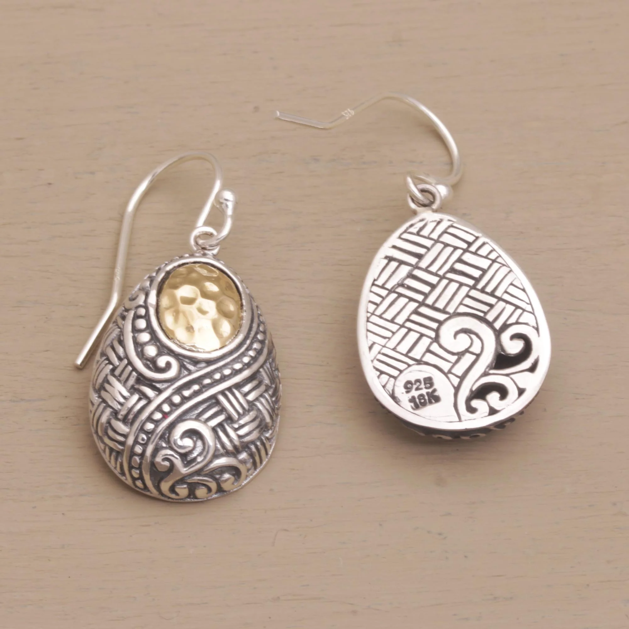 Infinite Sunshine Ornately Detailed 18k Gold and Sterling Silver Earrings - Image 5