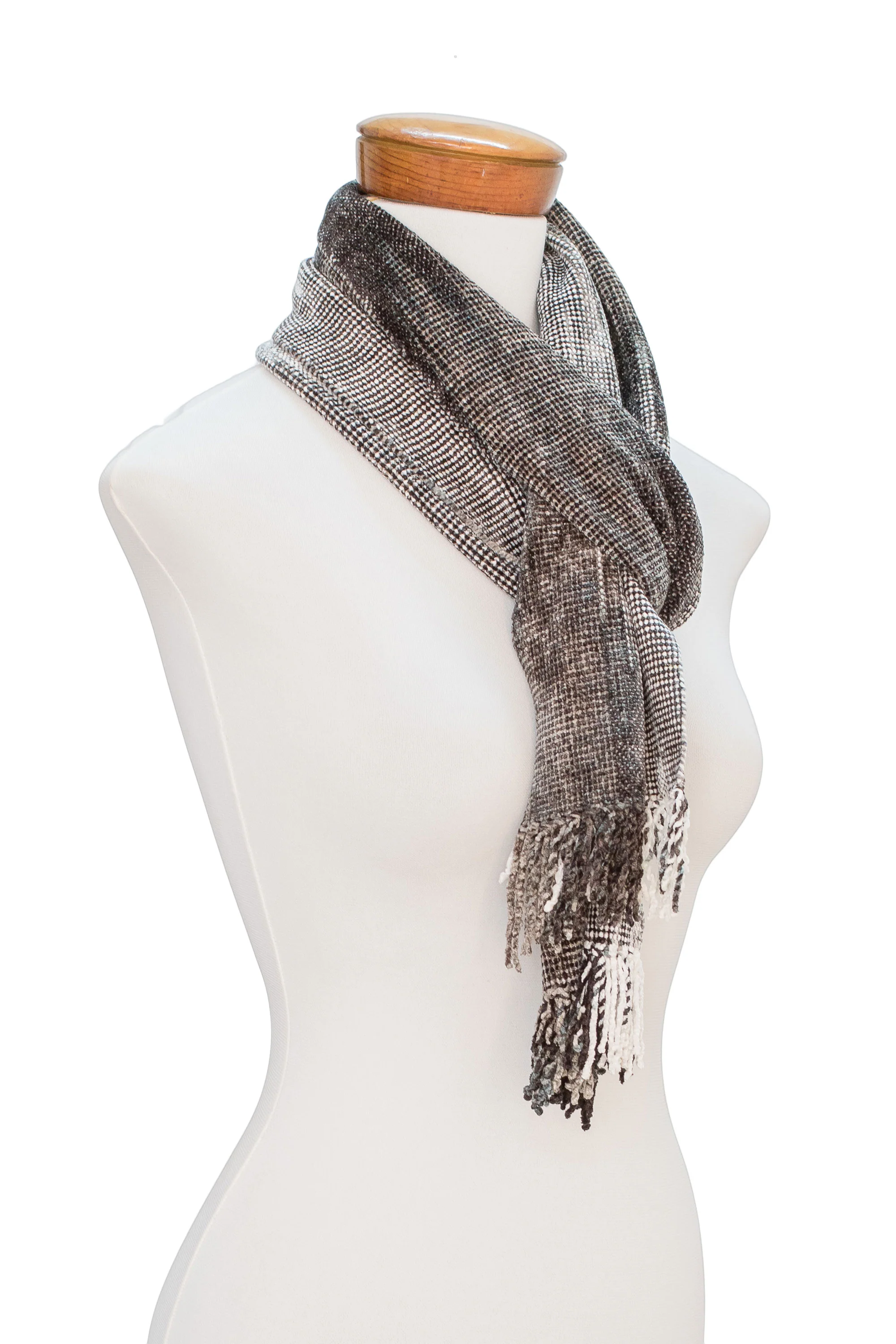 Infinite Universe Handwoven Grey Rayon Chenille Scarf from Guatemala - Image 3