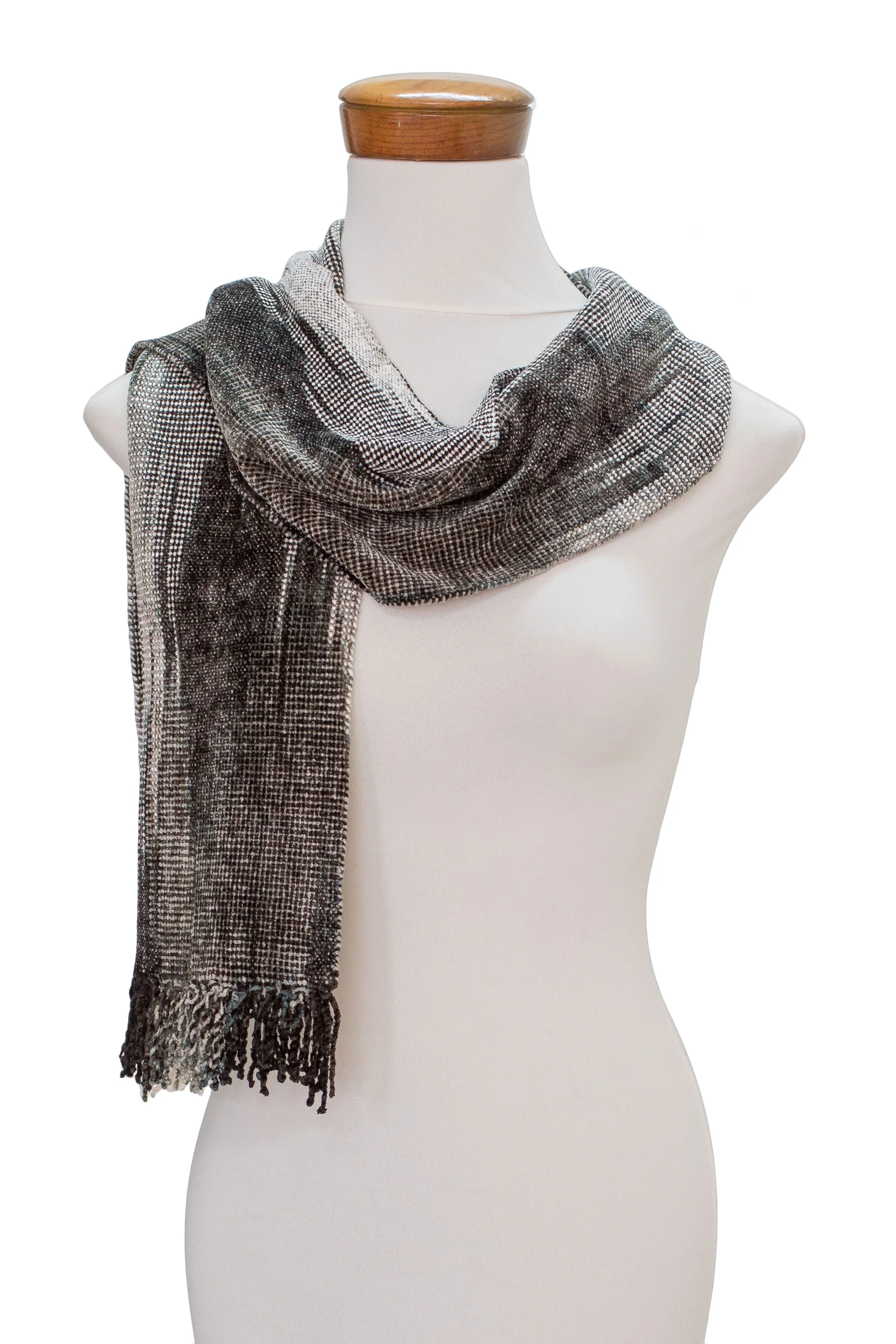 Infinite Universe Handwoven Grey Rayon Chenille Scarf from Guatemala - Image 4