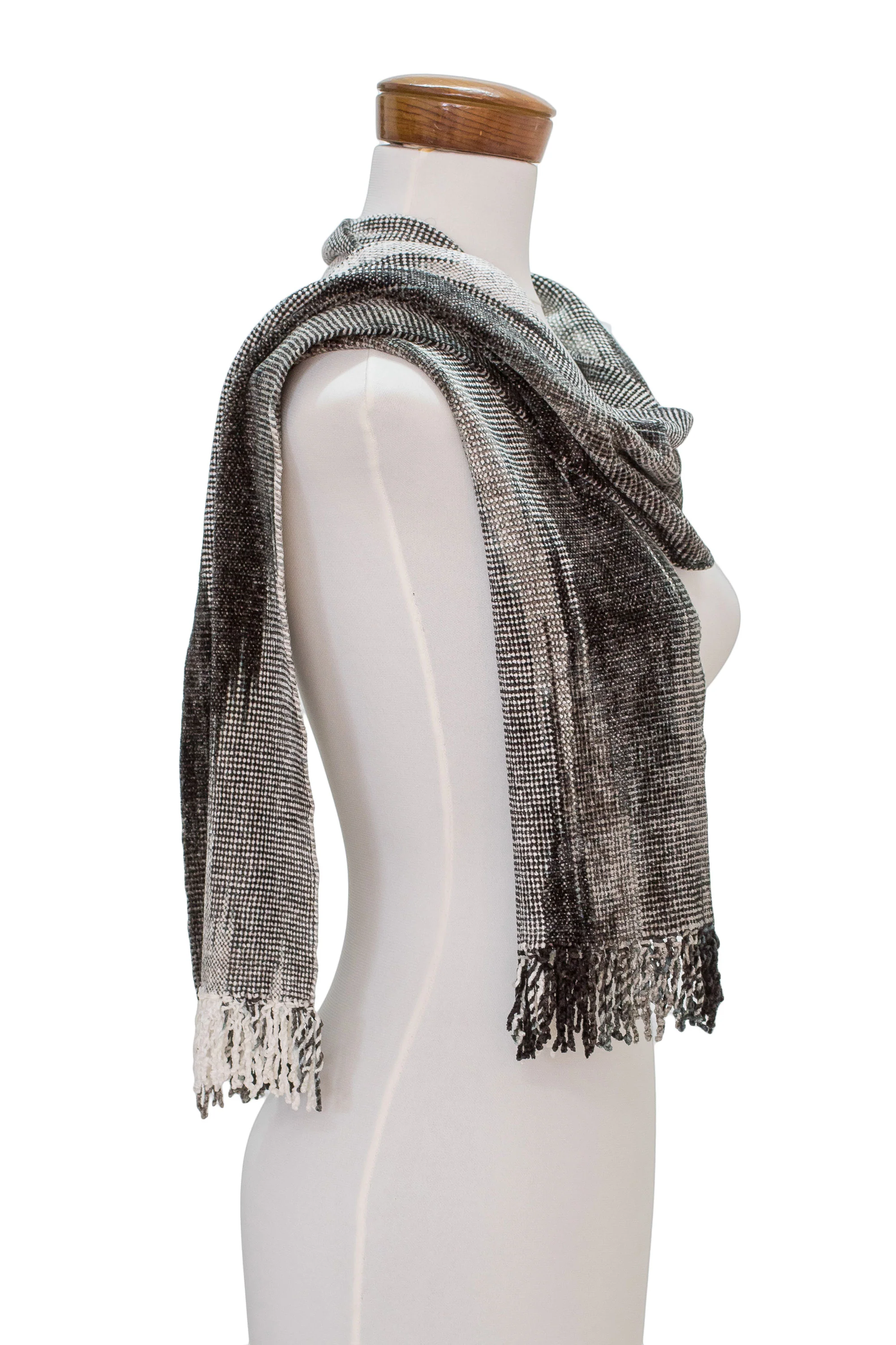 Infinite Universe Handwoven Grey Rayon Chenille Scarf from Guatemala - Image 5