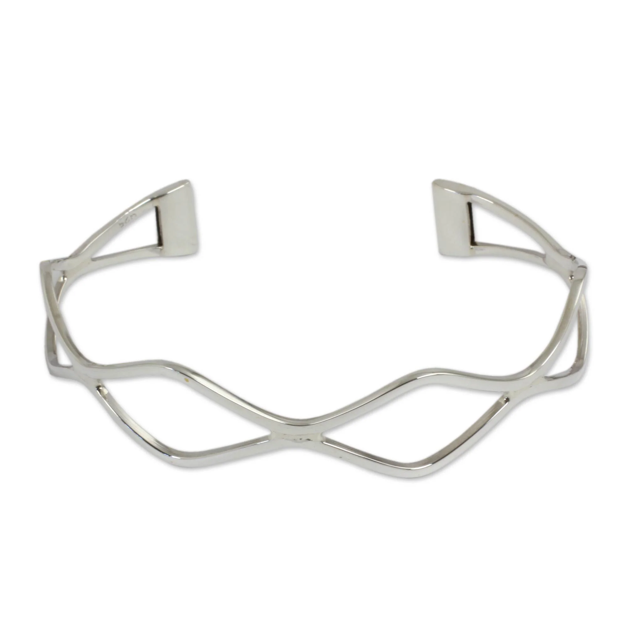 Infinite Waves Women's Modern Sterling Silver Cuff Bracelet from Thailand - Image 2