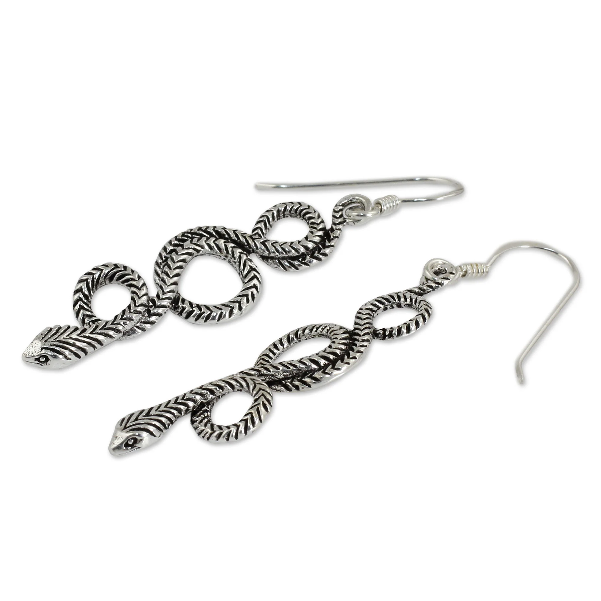 Infinity Serpent Silver Snake Dangle Earrings - Image 3