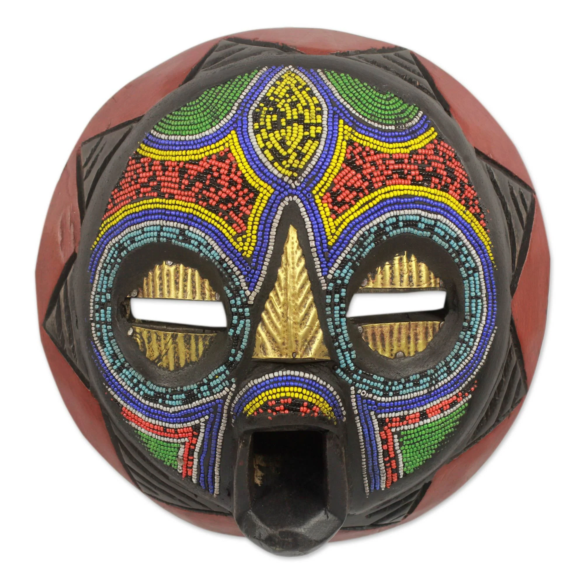 Inido Hand Carved Nigerian Beaded Wall Mask - Image 2
