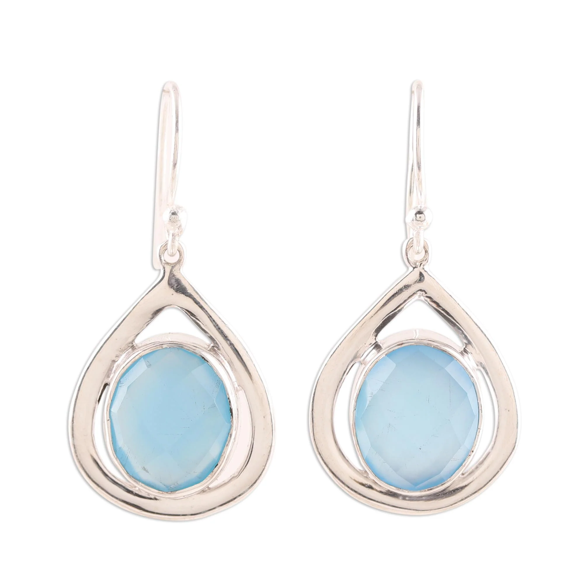 Inland Sea Blue Chalcedony and Sterling Silver Dangle Earrings - Image 2