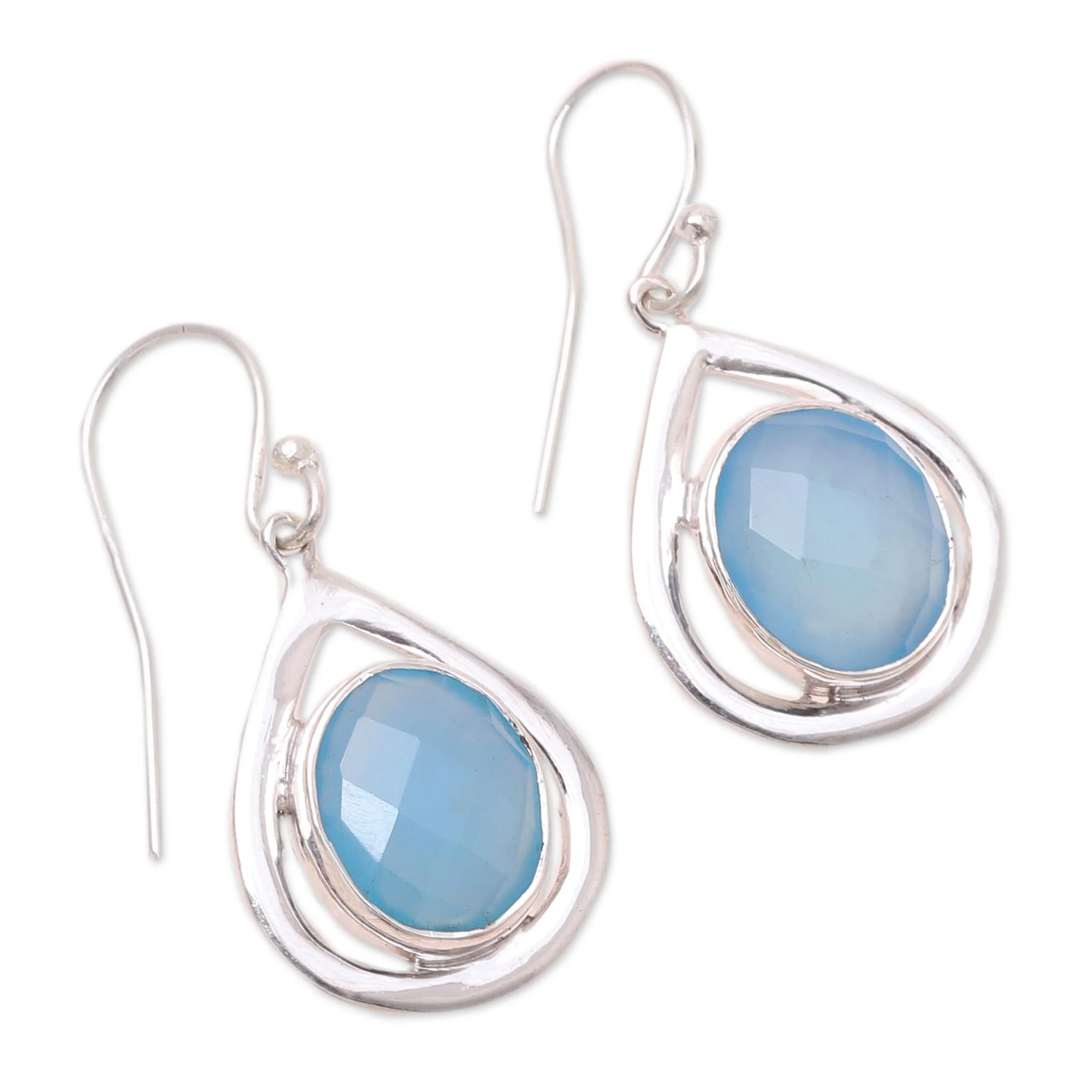 Inland Sea Blue Chalcedony and Sterling Silver Dangle Earrings - Image 4