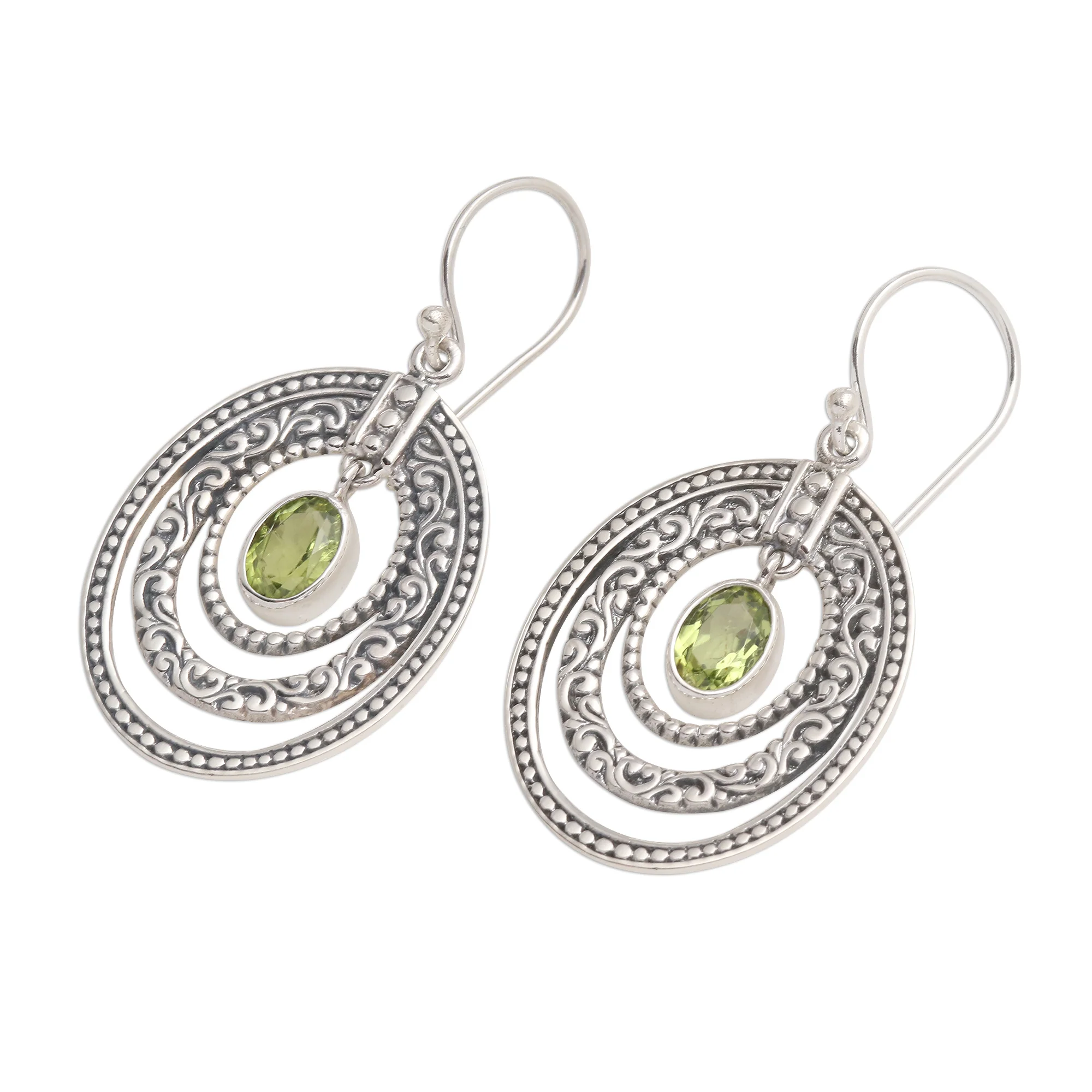 Inner Circles in Green Concentric Circle Peridot Earrings Balinese Motif - Image 4