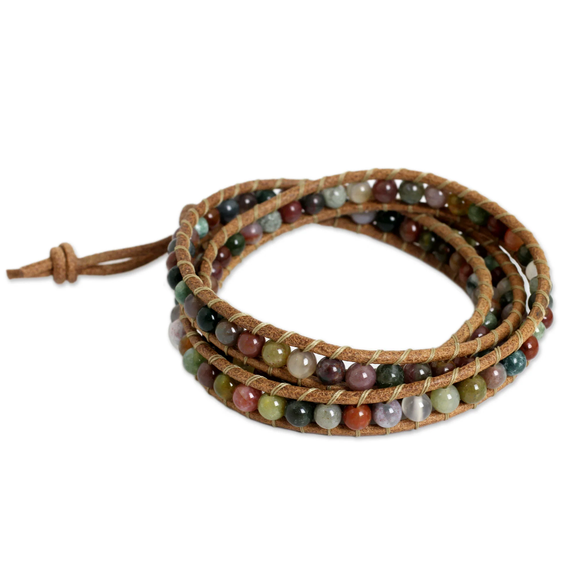 Inner Harmony Multi-colored Jasper and Leather Wrap Bracelet - Image 4