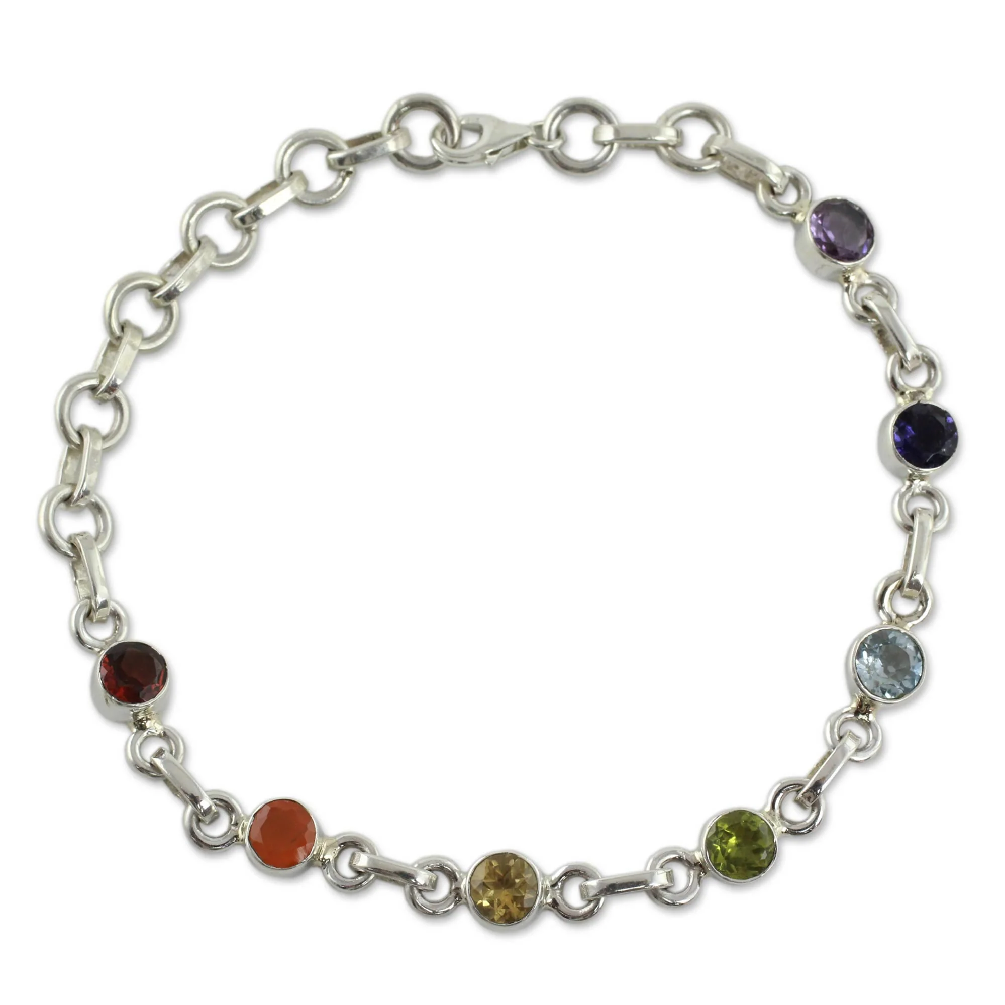 Inner Space Carnelian Multi-Gem Silver Link Bracelet - Image 2