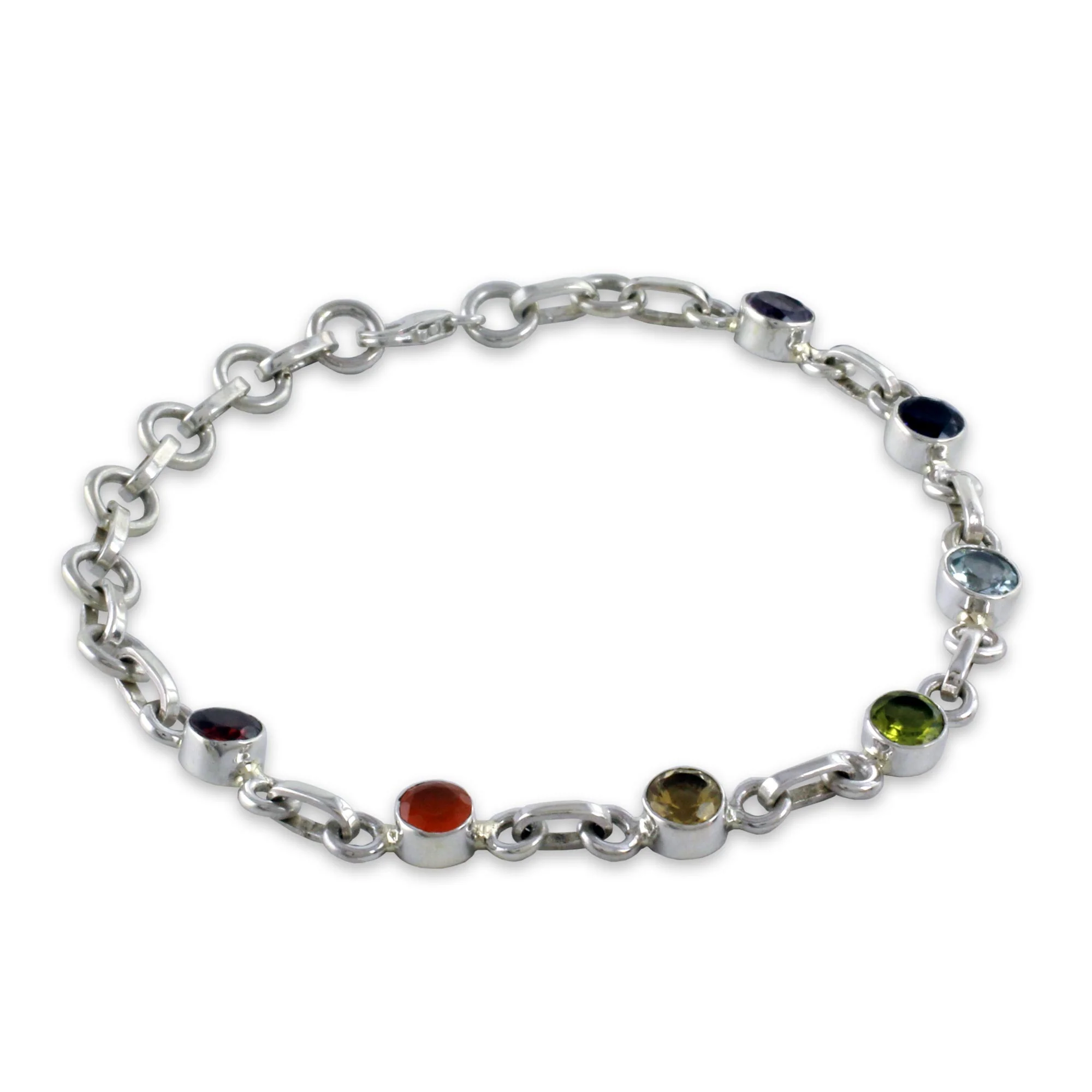 Inner Space Carnelian Multi-Gem Silver Link Bracelet - Image 3