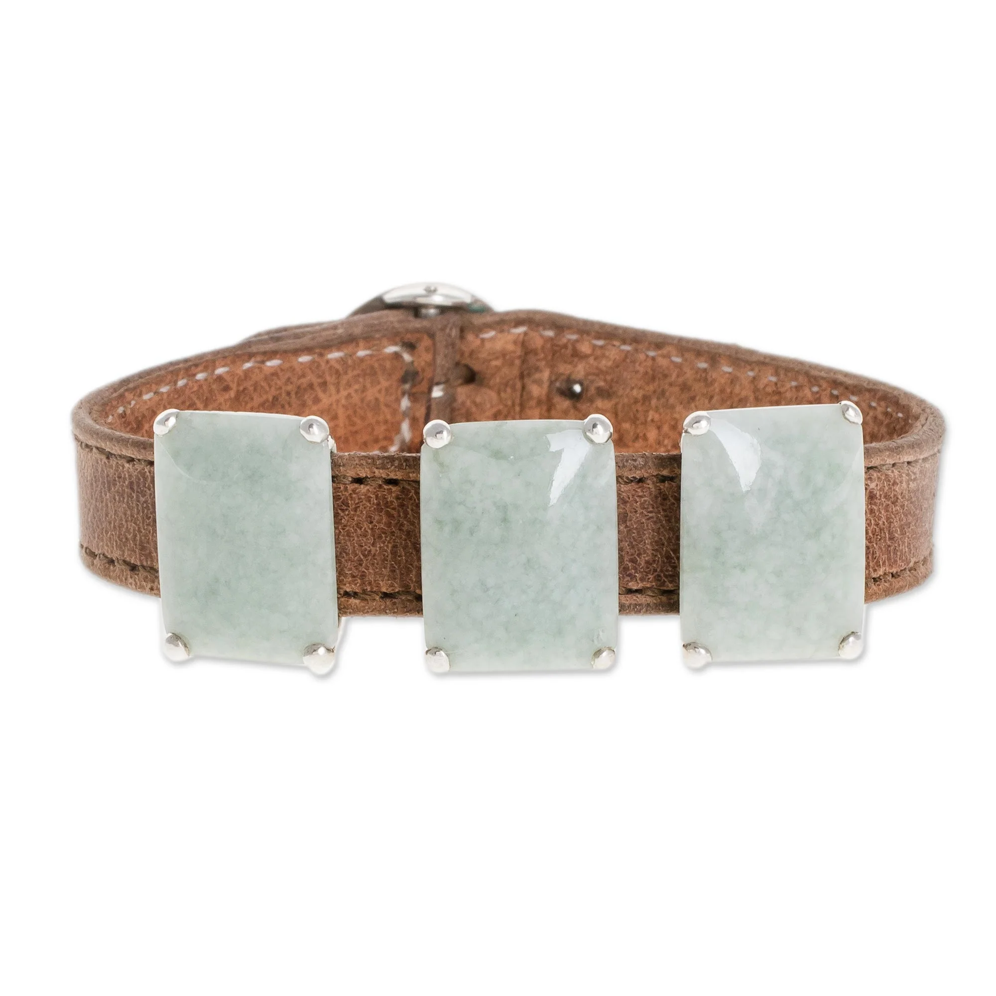 Inspiring Apple Green Beauty Jade and Leather Pendant Bracelet in Apple Green - Image 2