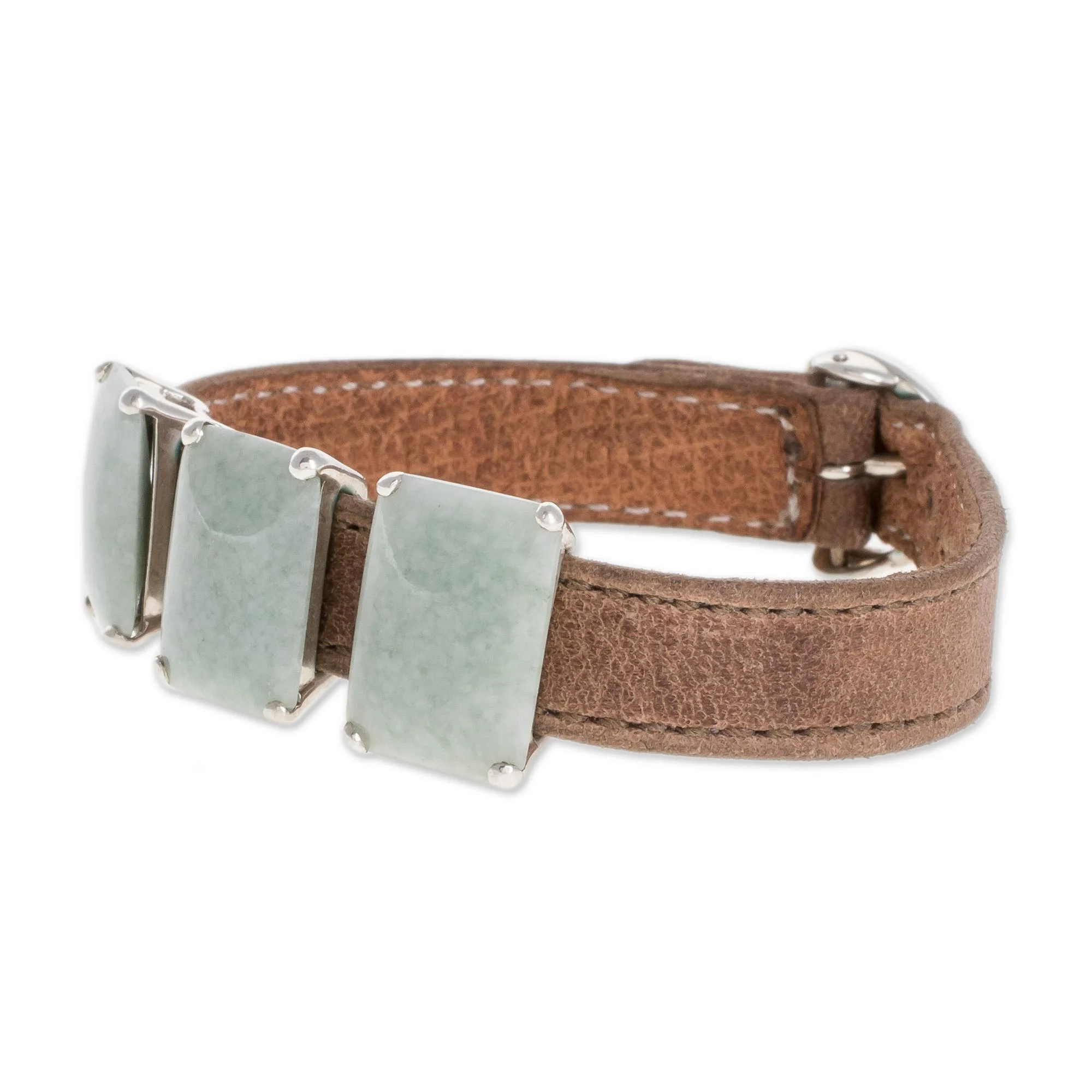 Inspiring Apple Green Beauty Jade and Leather Pendant Bracelet in Apple Green - Image 4
