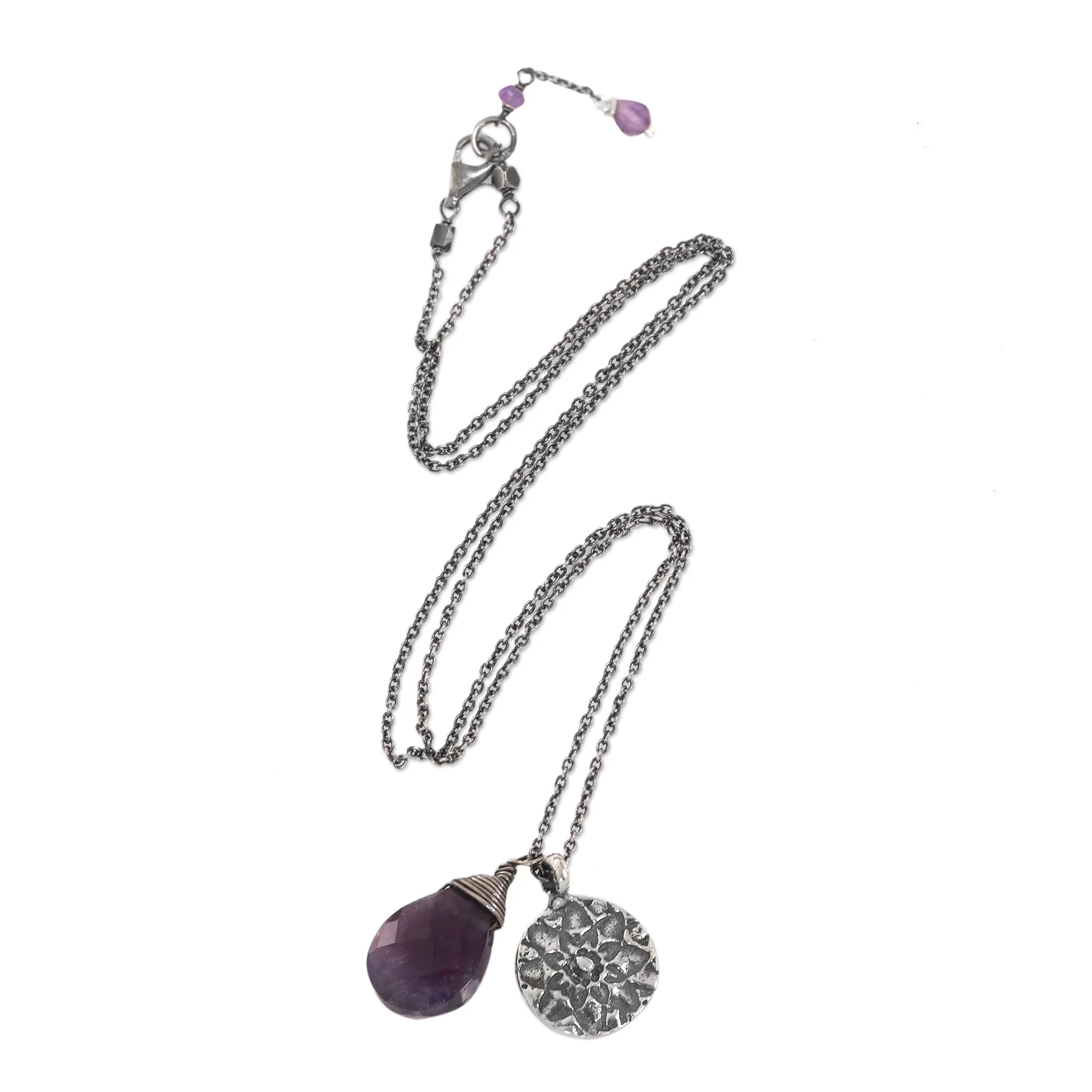 Inspiring Lotus Sterling Silver Buddhism Flower Necklace with Amethyst - Image 4