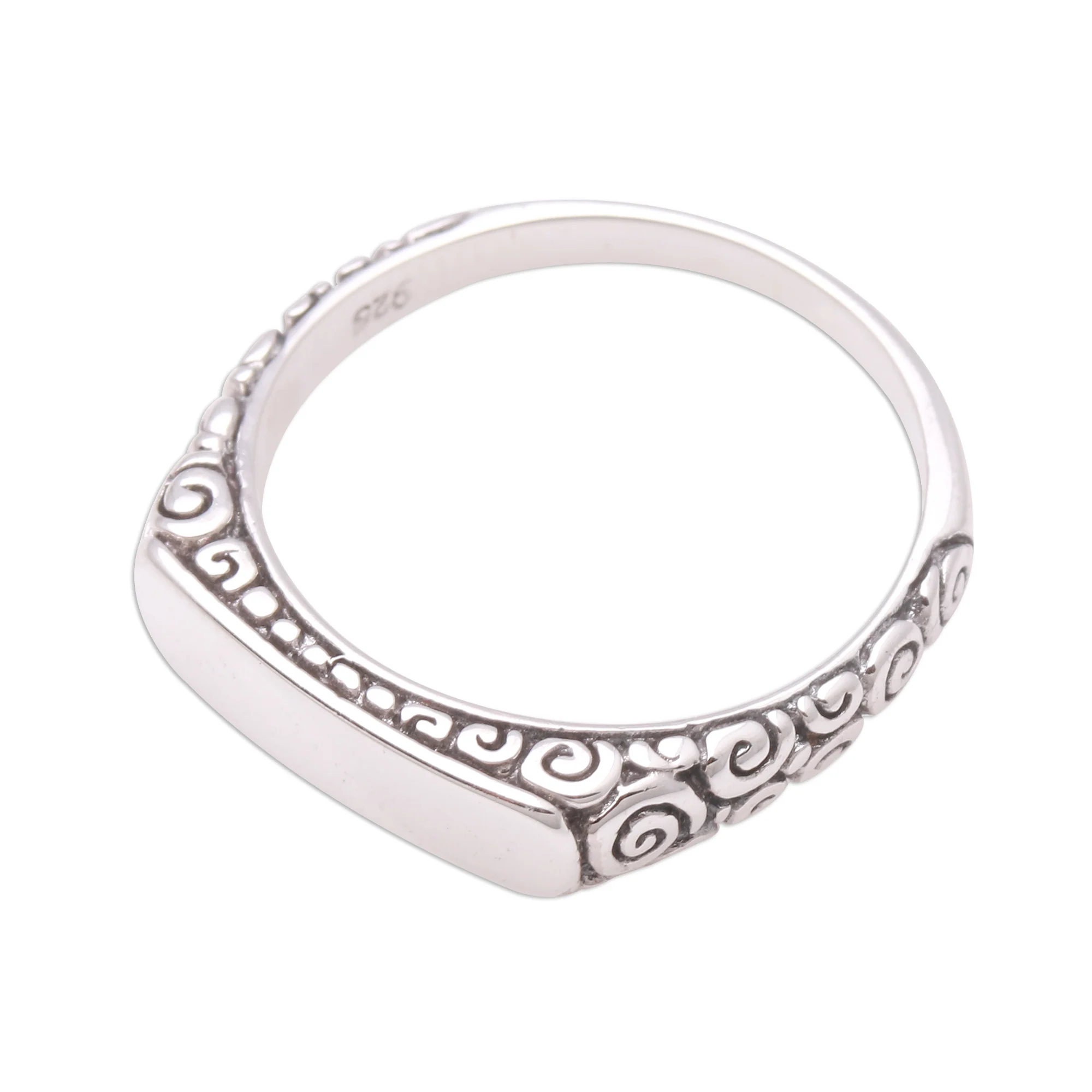 Intaglio Beauty Curl Pattern Sterling Silver Band Ring from Bali - Image 5