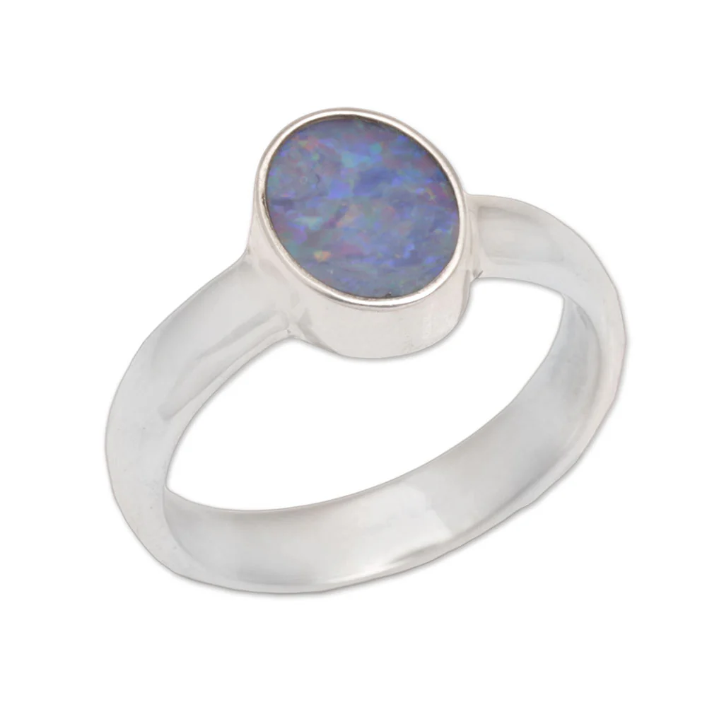 Intensity Sky Blue Opal Sterling Silver Ring - Image 2