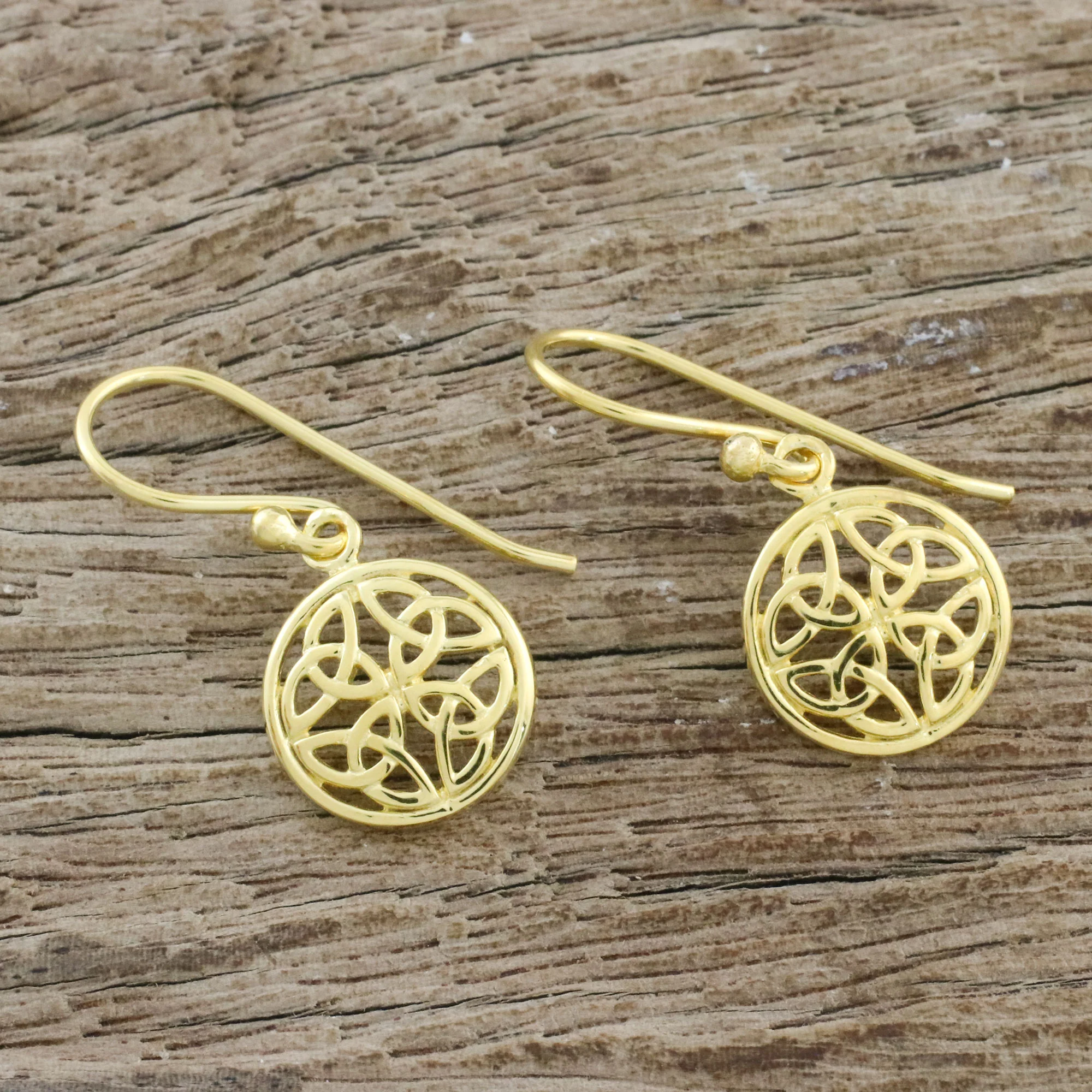 Interconnected in Gold Gold Plated Sterling Silver Labyrinth Circle Dangle Earrings - Image 3