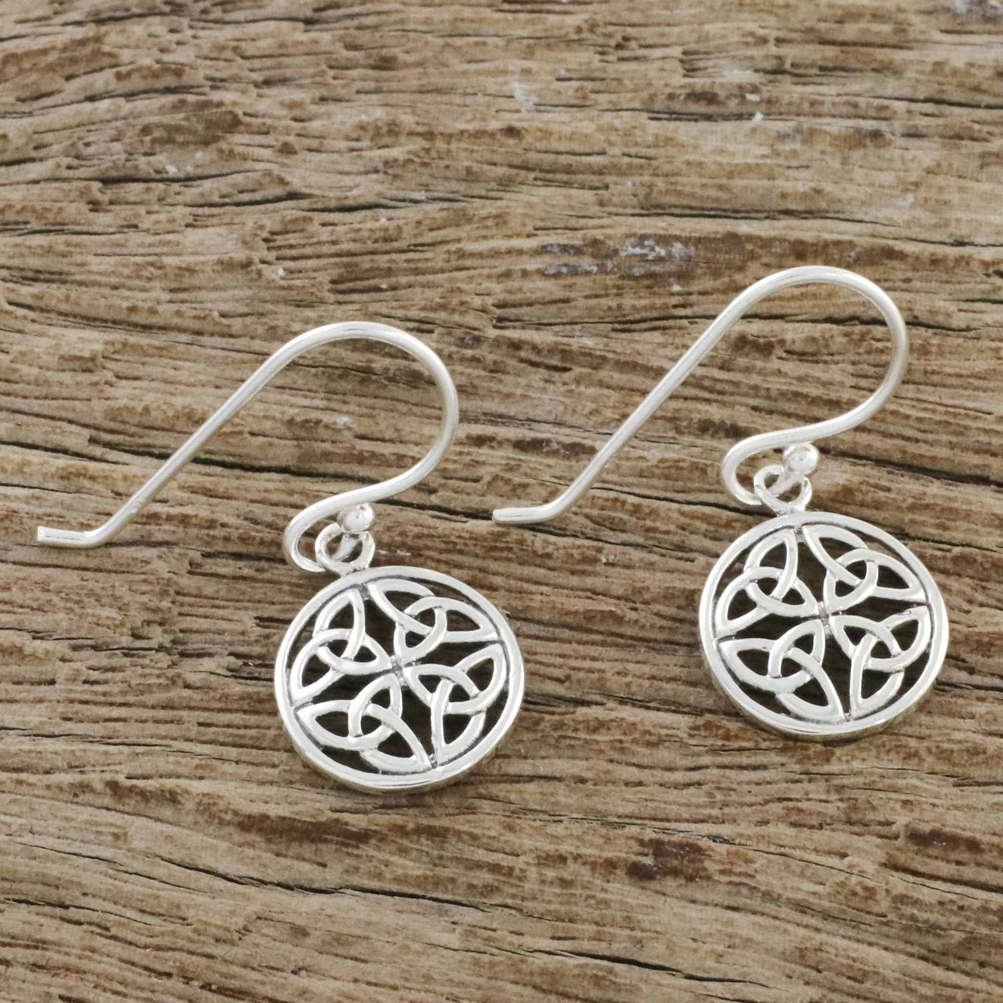 Interconnected in Silver Handcrafted Sterling Silver Labyrinth Circle Dangle Earrings - Image 3