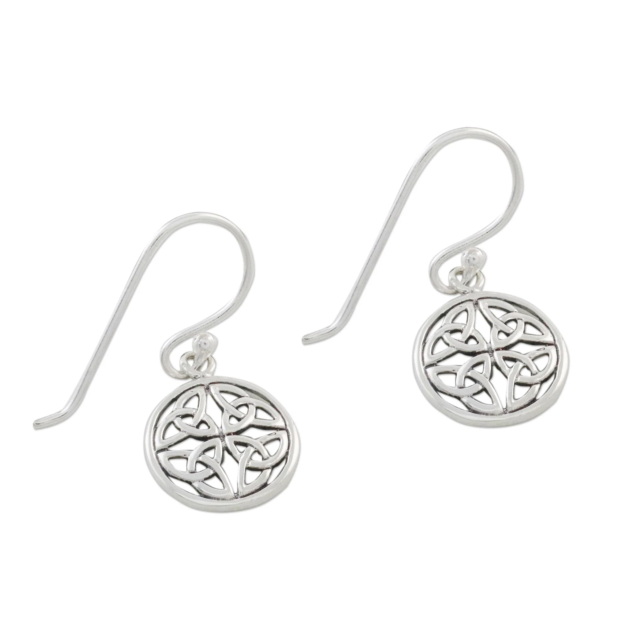 Interconnected in Silver Handcrafted Sterling Silver Labyrinth Circle Dangle Earrings - Image 4