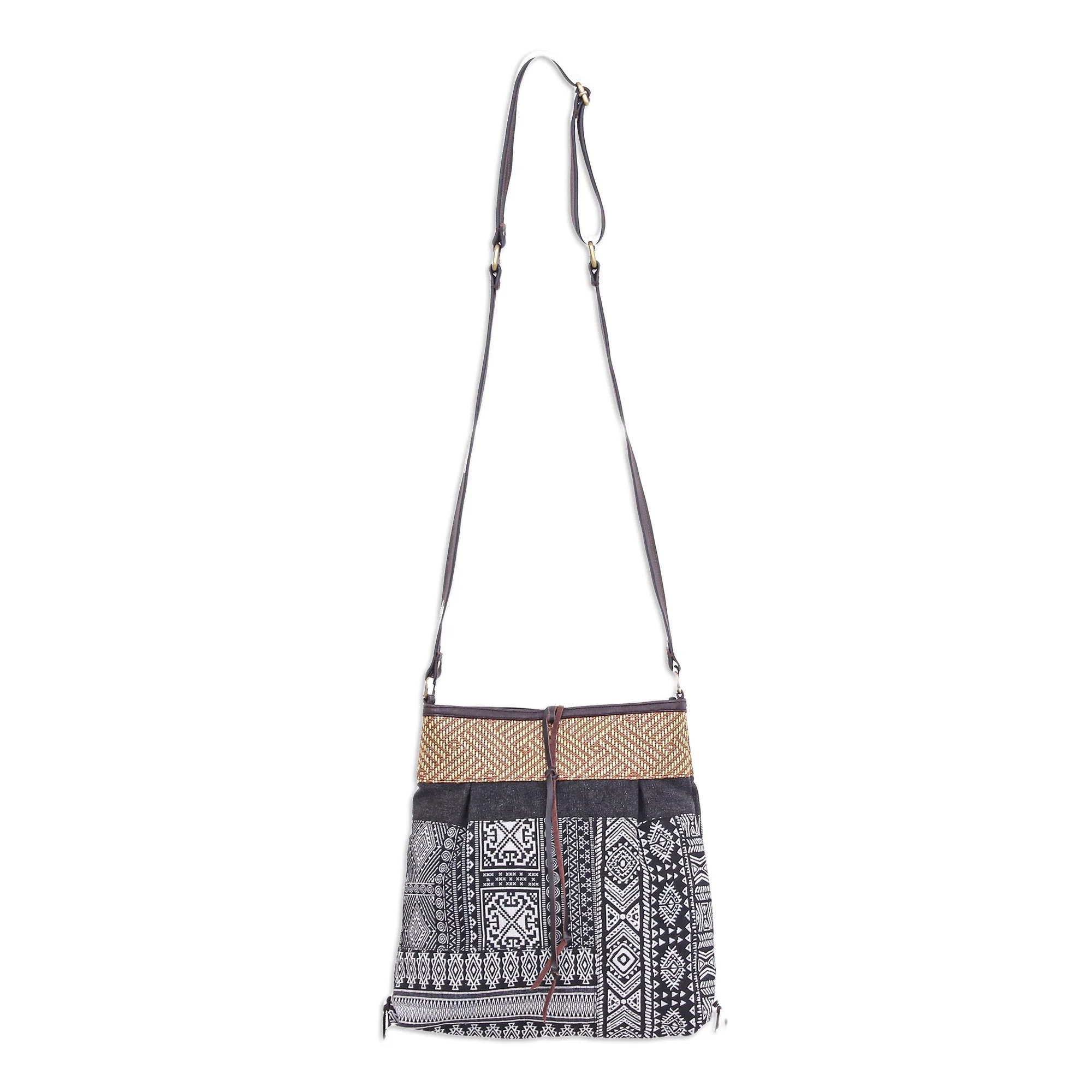 Intermission in Black Thai Black and White Cotton Blend Sling Bag - Image 2
