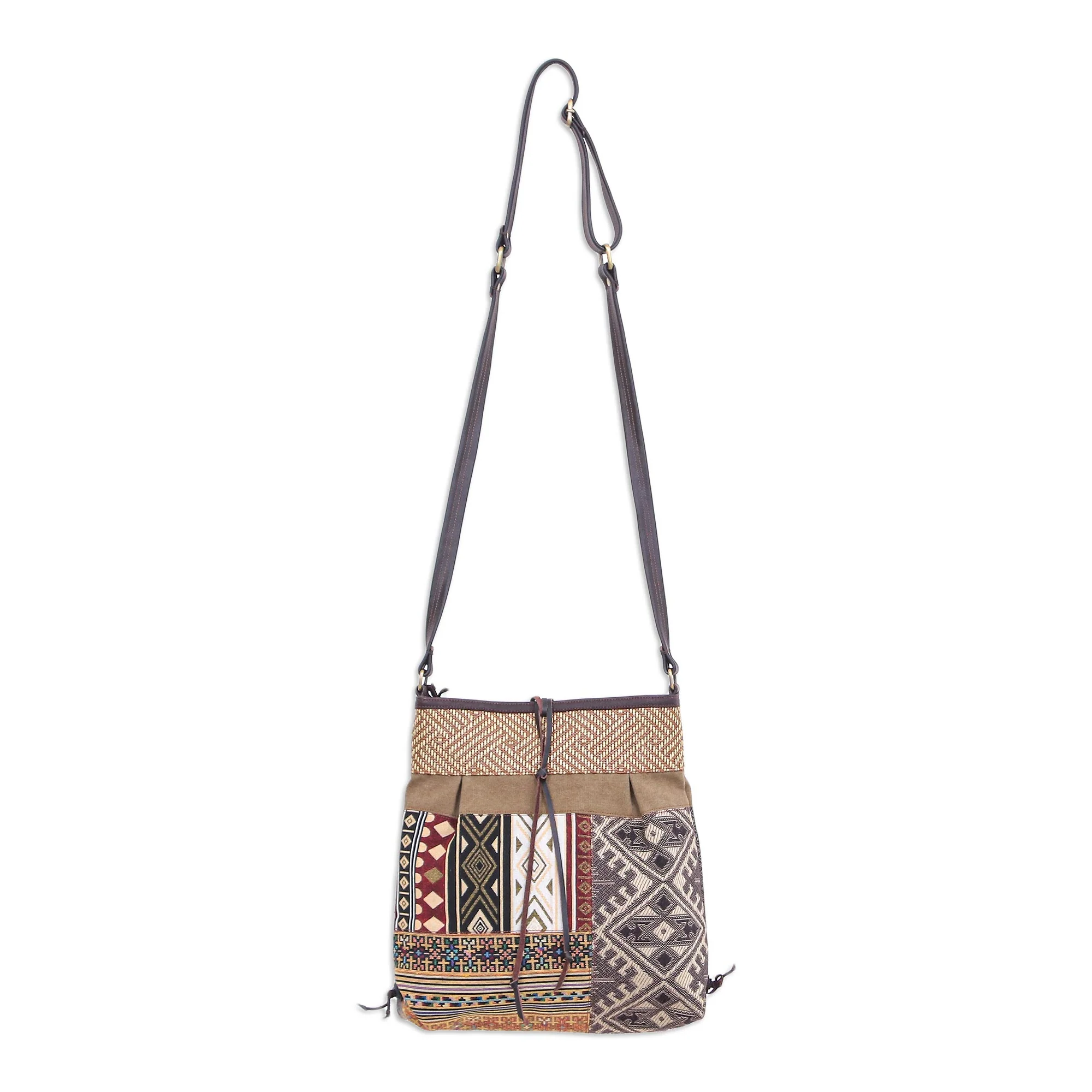 Intermission in Yellow Thai Leather-Accented Cotton Sling Bag - Image 2