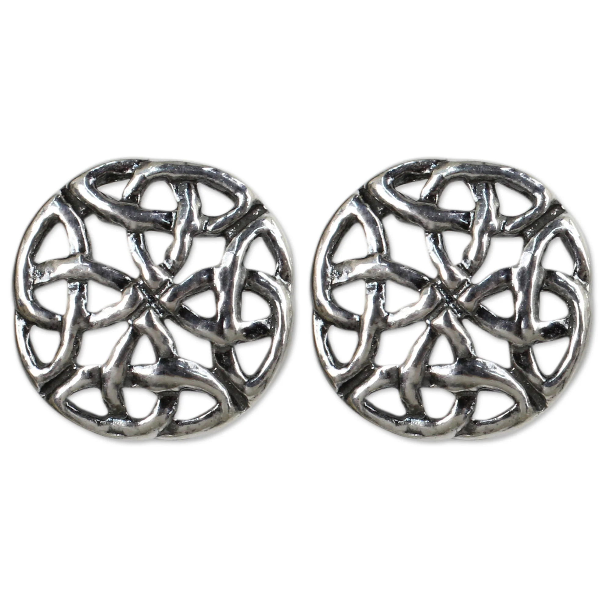 Intertwined Fair Trade Thai Sterling Silver Button Earrings - Image 2