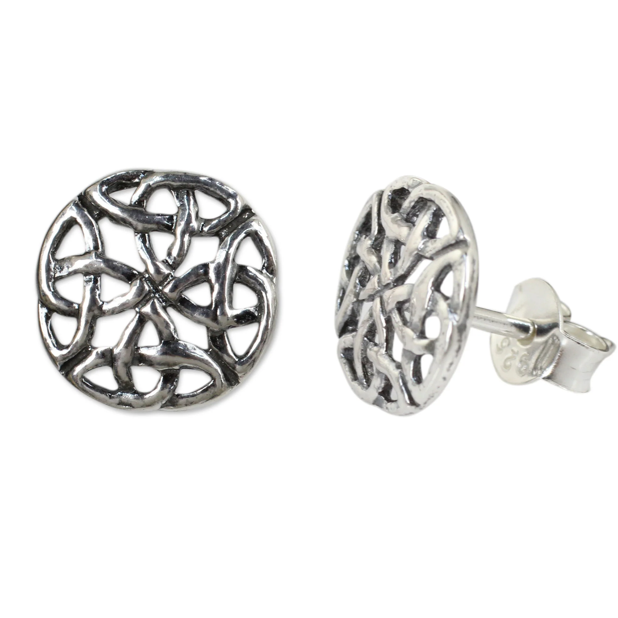 Intertwined Fair Trade Thai Sterling Silver Button Earrings - Image 3