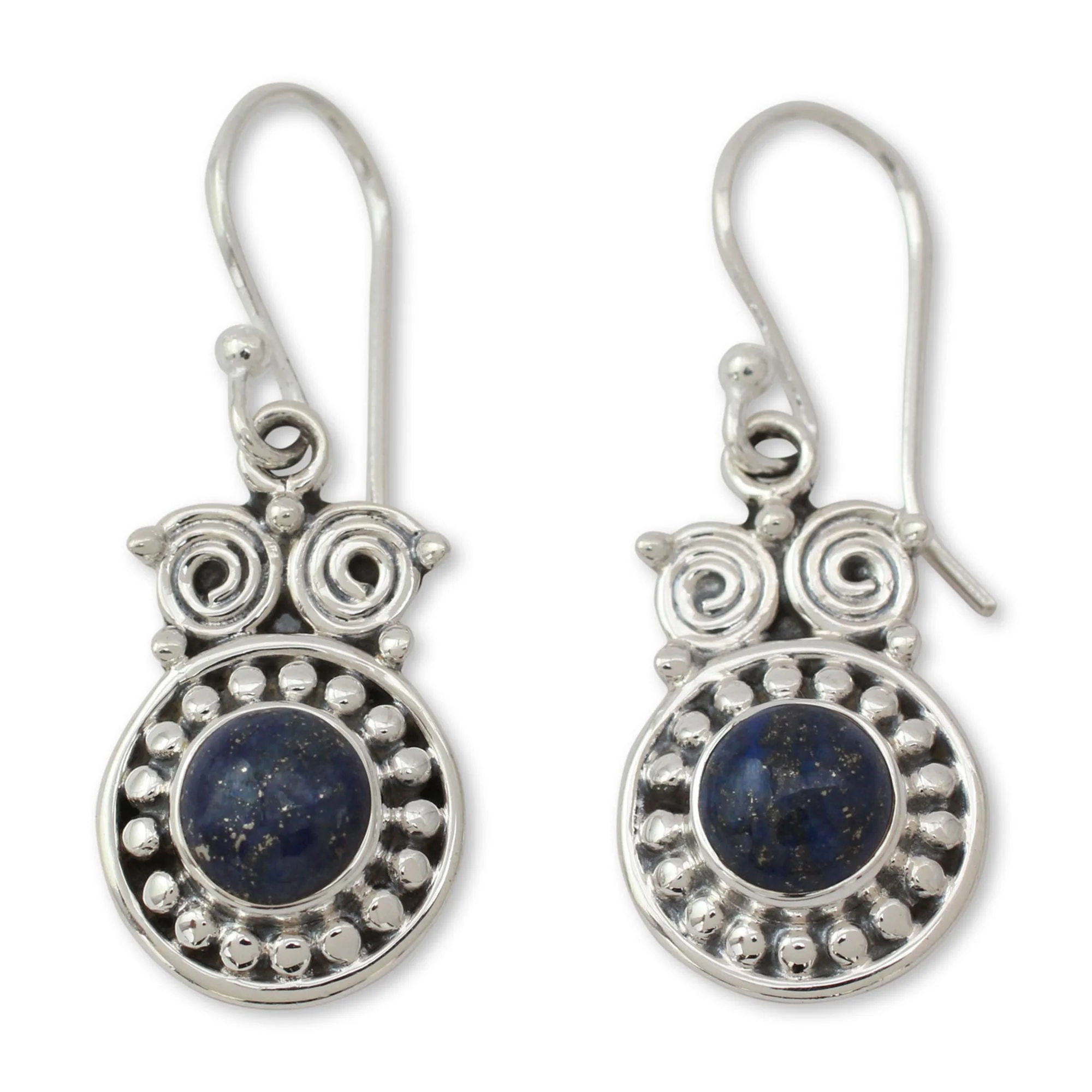 Intuitive Owl Hand Crafted Sterling Silver and Lapis Lazuli Earrings - Image 2