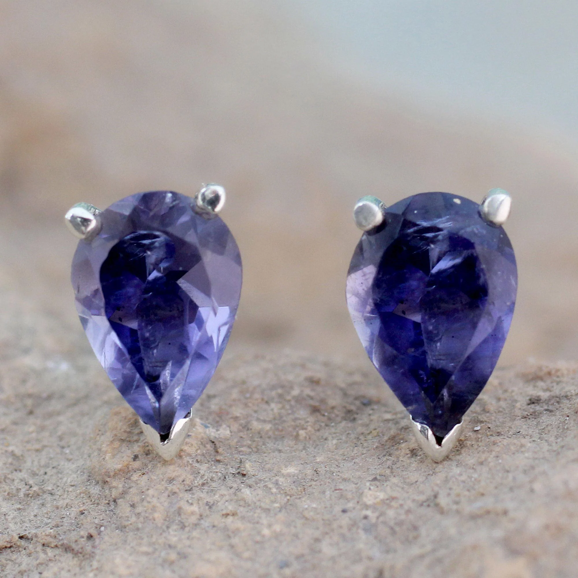Iolite Silver Stud Post Earrings