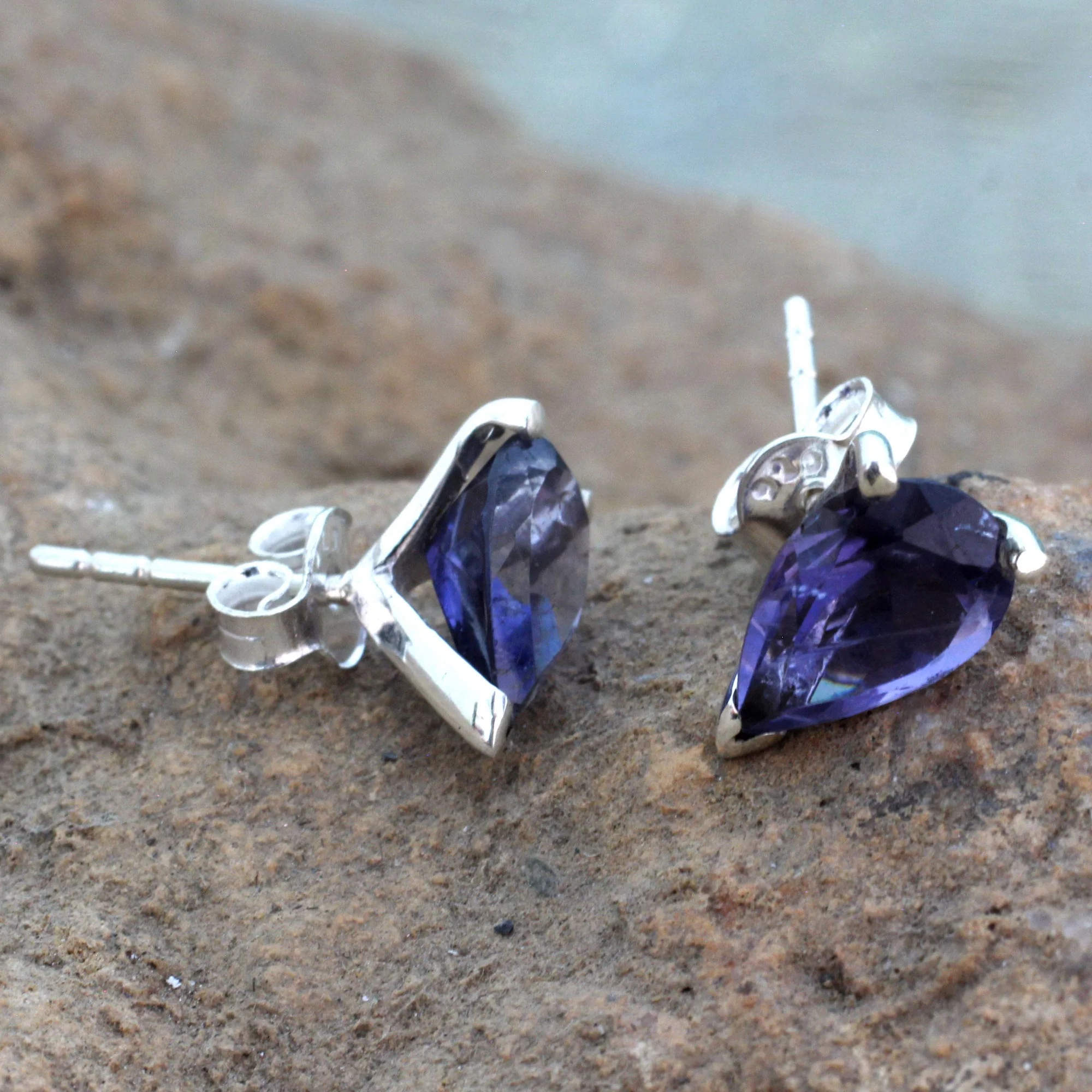 Iolite Silver Stud Post Earrings - Image 3