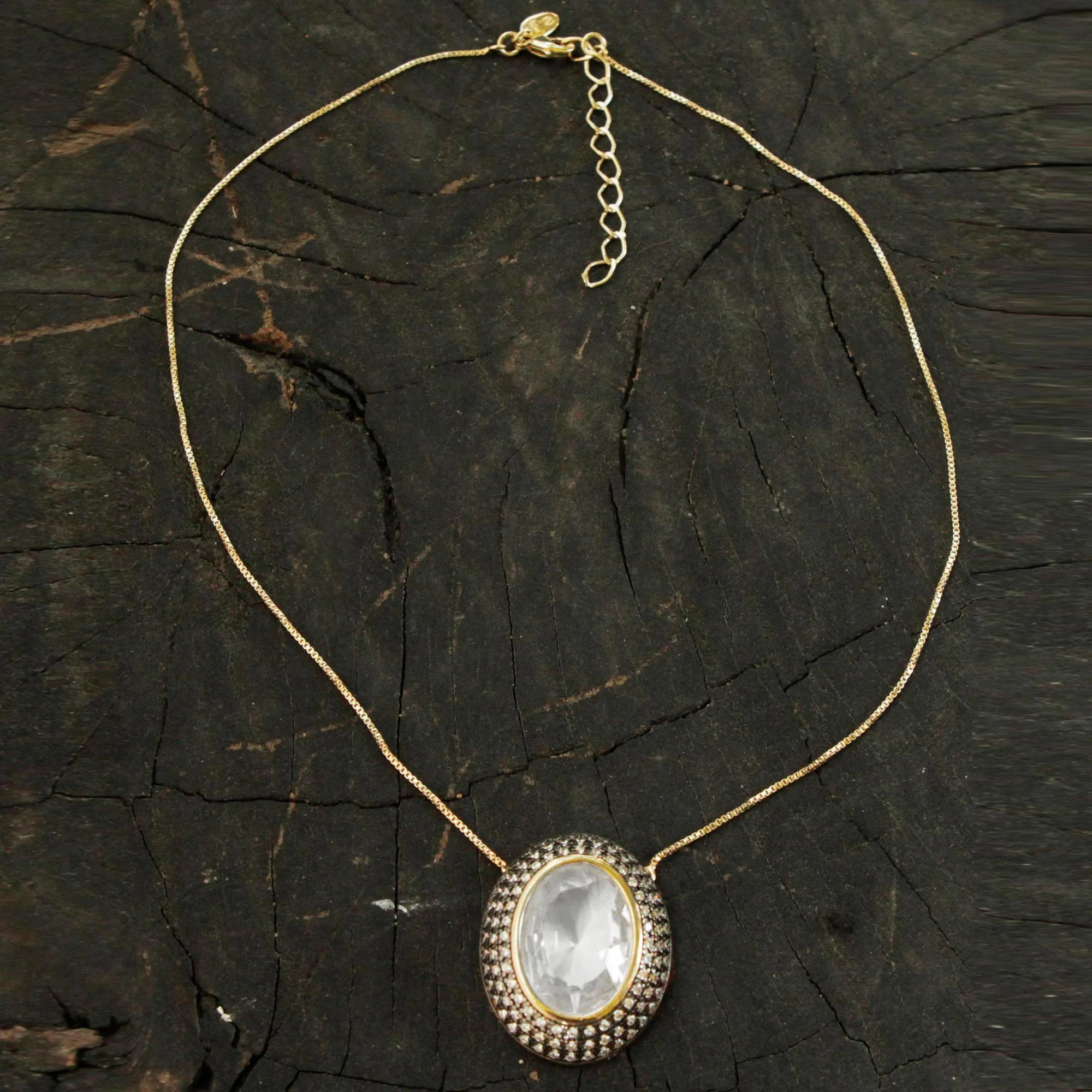Ipanema Mist Handcrafted White Quartz and CZ Gold Plated Pendant Necklace