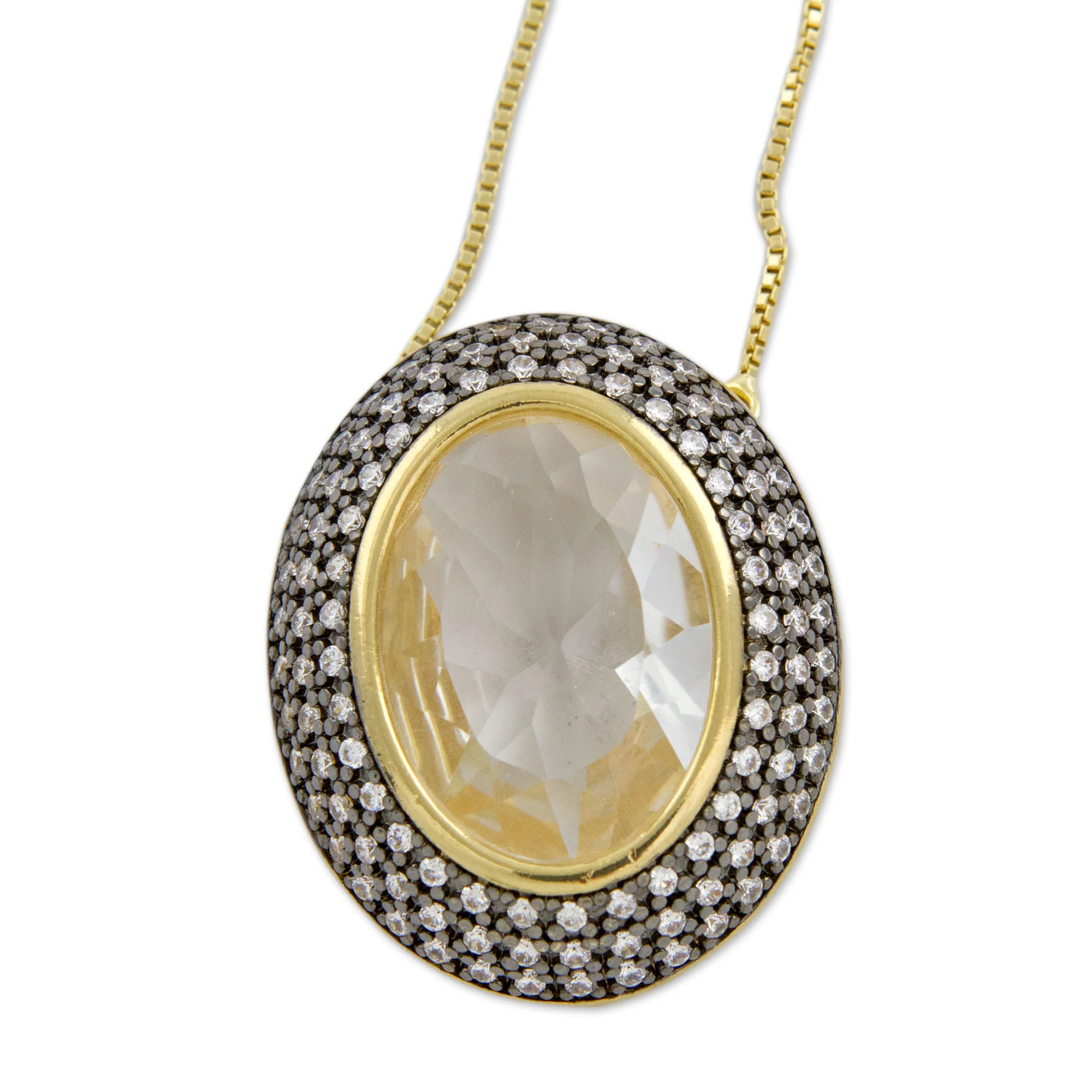 Ipanema Mist Handcrafted White Quartz and CZ Gold Plated Pendant Necklace - Image 3