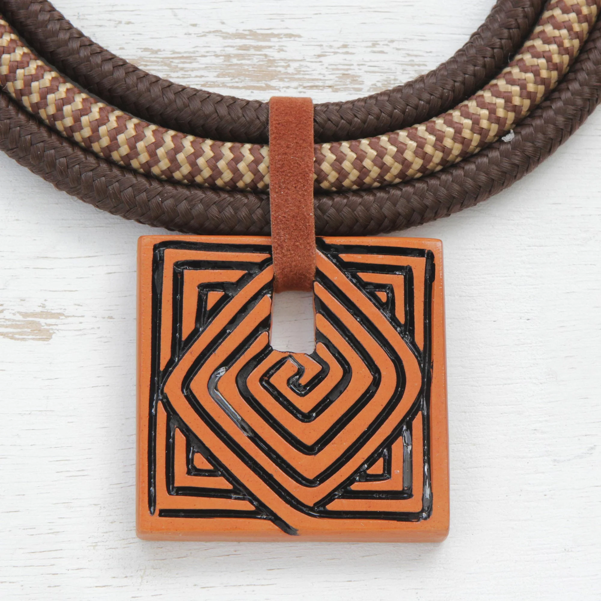 Iracema Spiral Spiral Motif Adjustable Ceramic Pendant Necklace from Brazil - Image 3