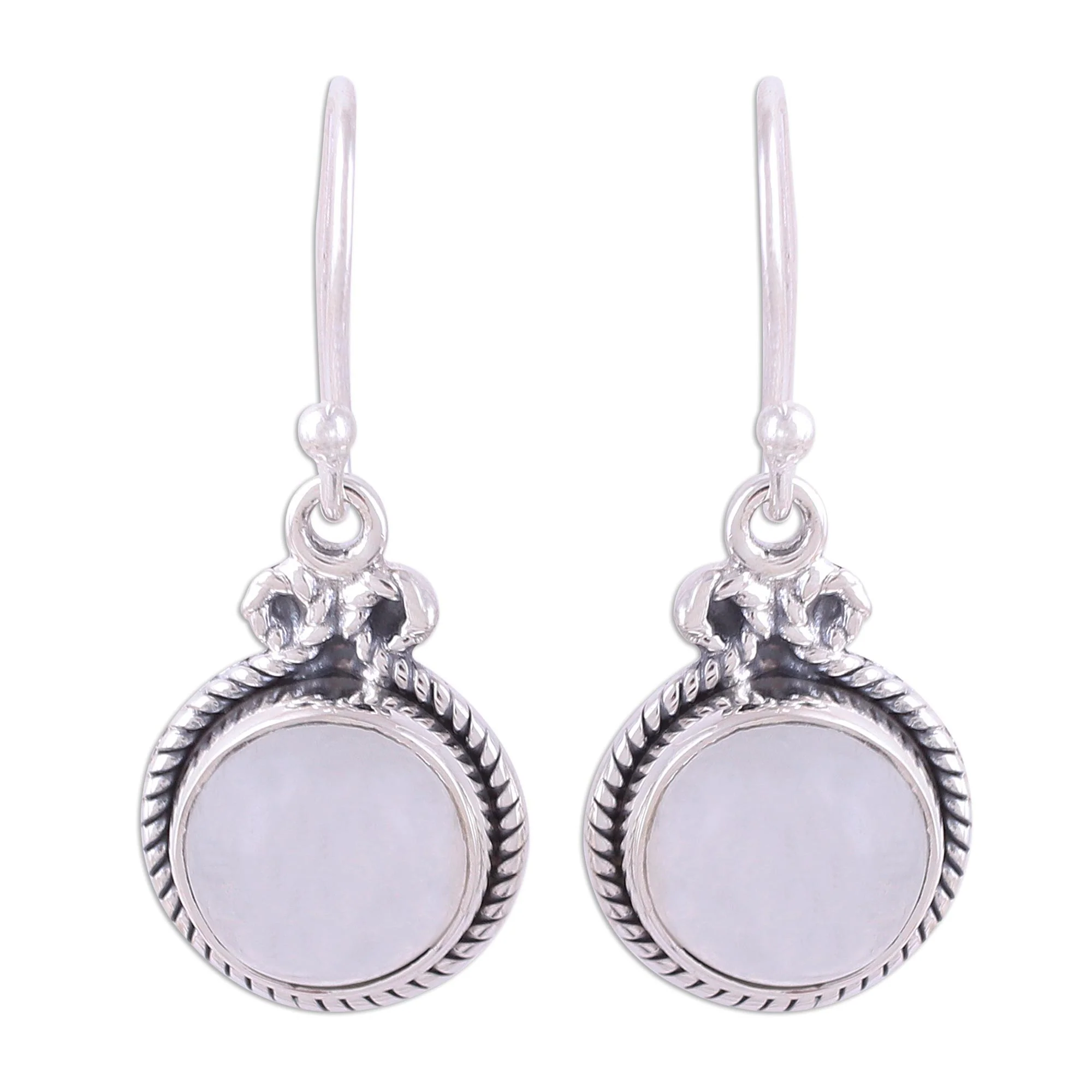 Iridescent Beauty Rainbow Moonstone and Silver Dangle Earrings from India - Image 4