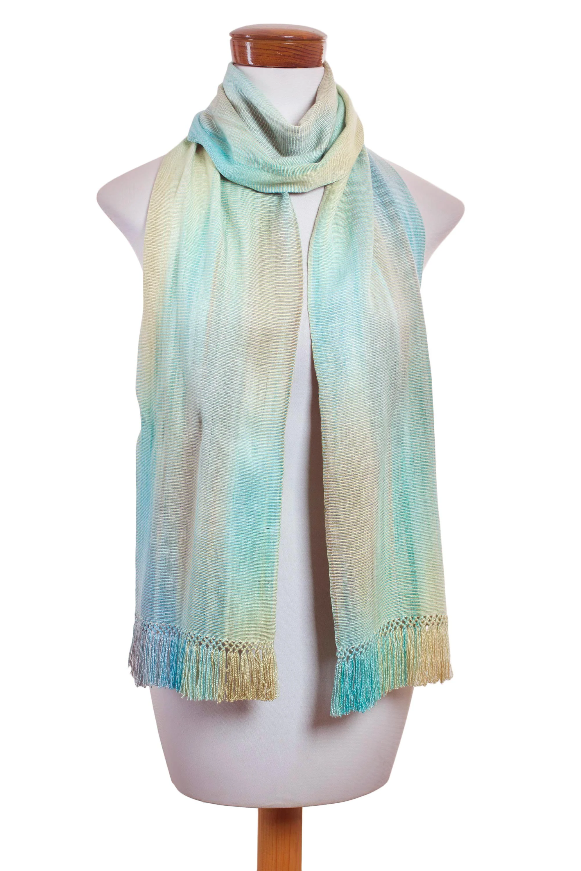 Iridescent Mint Pastel Hand Woven Pastel Blue Green Rayon Chenille Scarf - Image 5