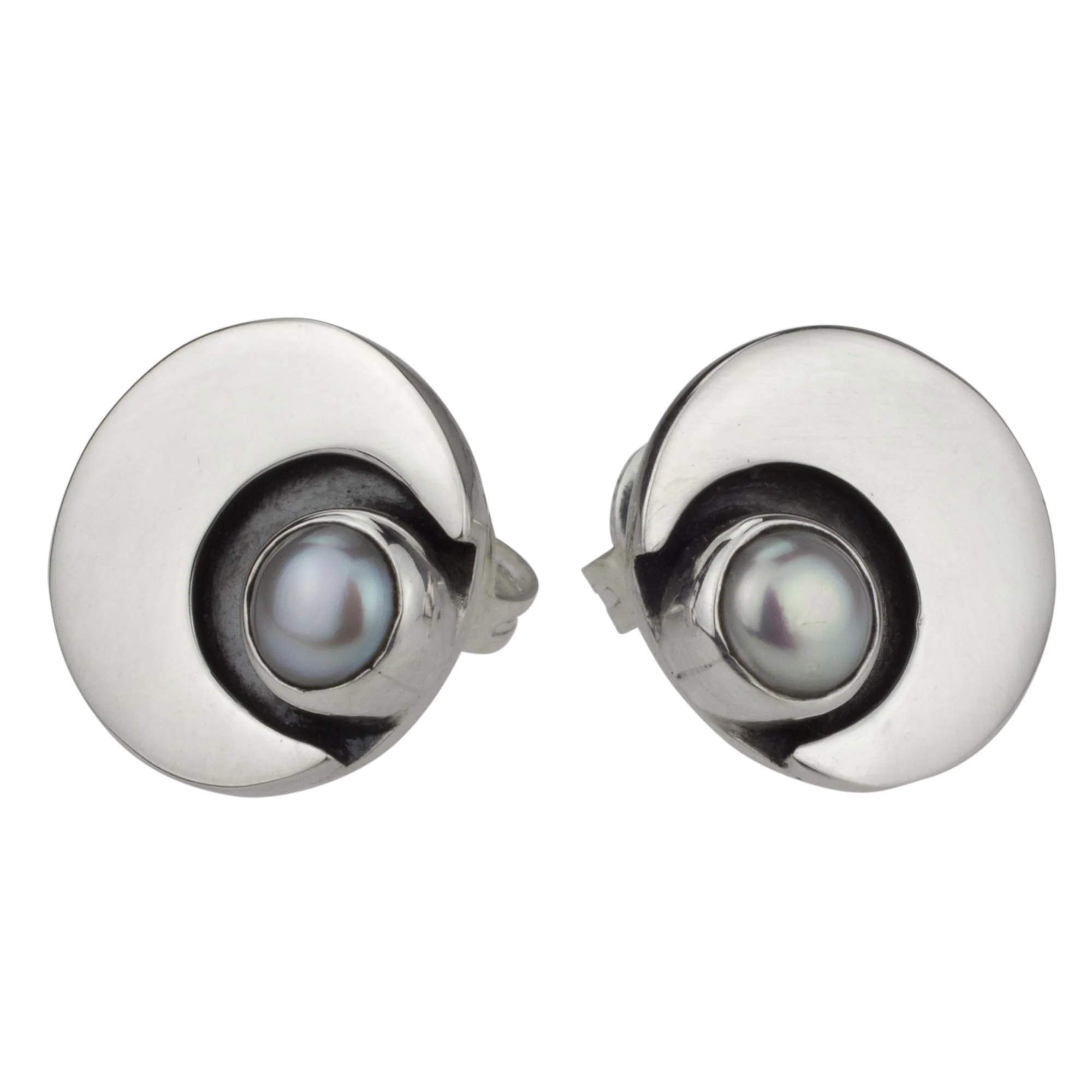 Iridescent Moon 950 Silver and Pearl Moon Earrings Mexico Taxco Jewelry - Image 4